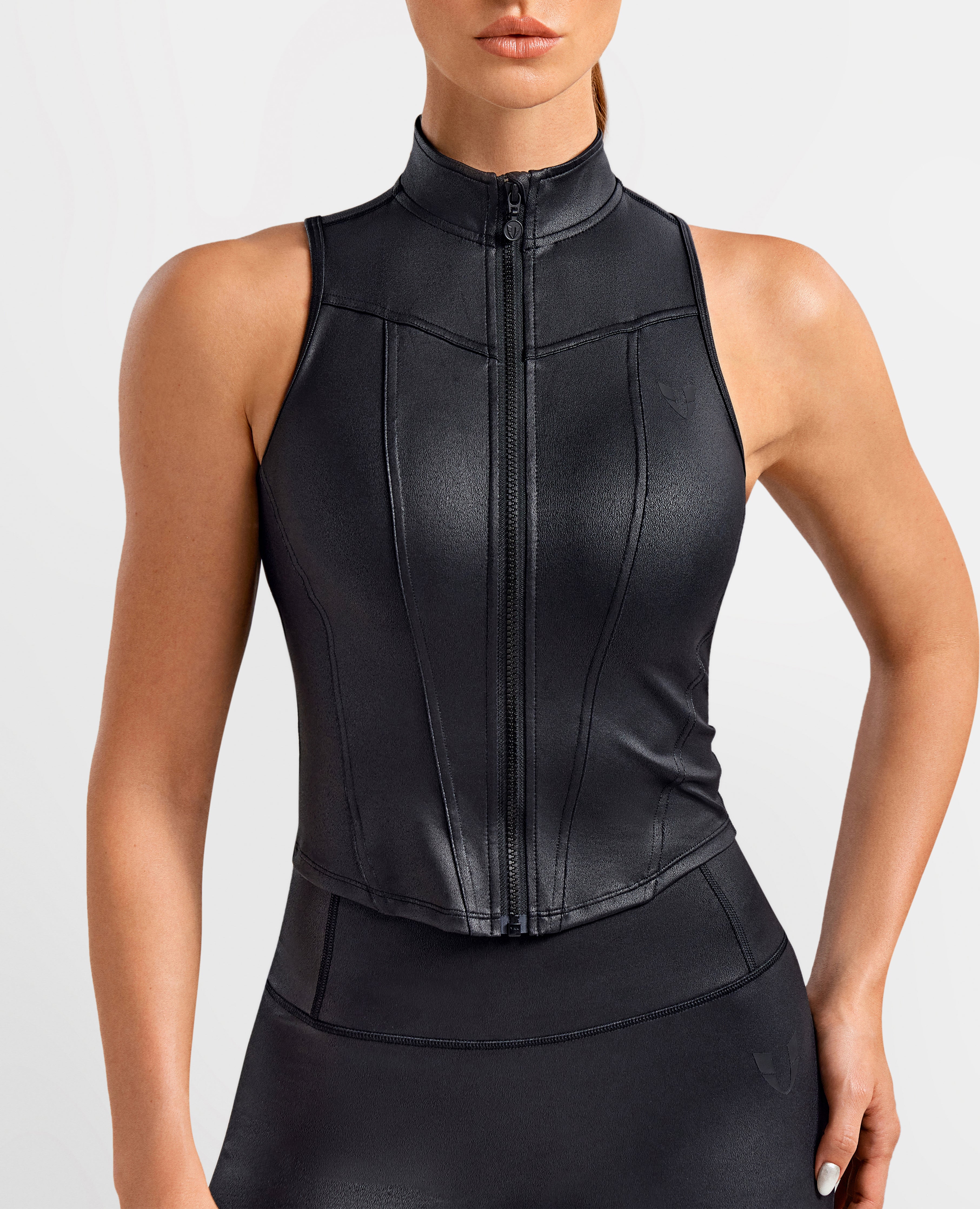 Faux Leder Moto Weste - Schwarz