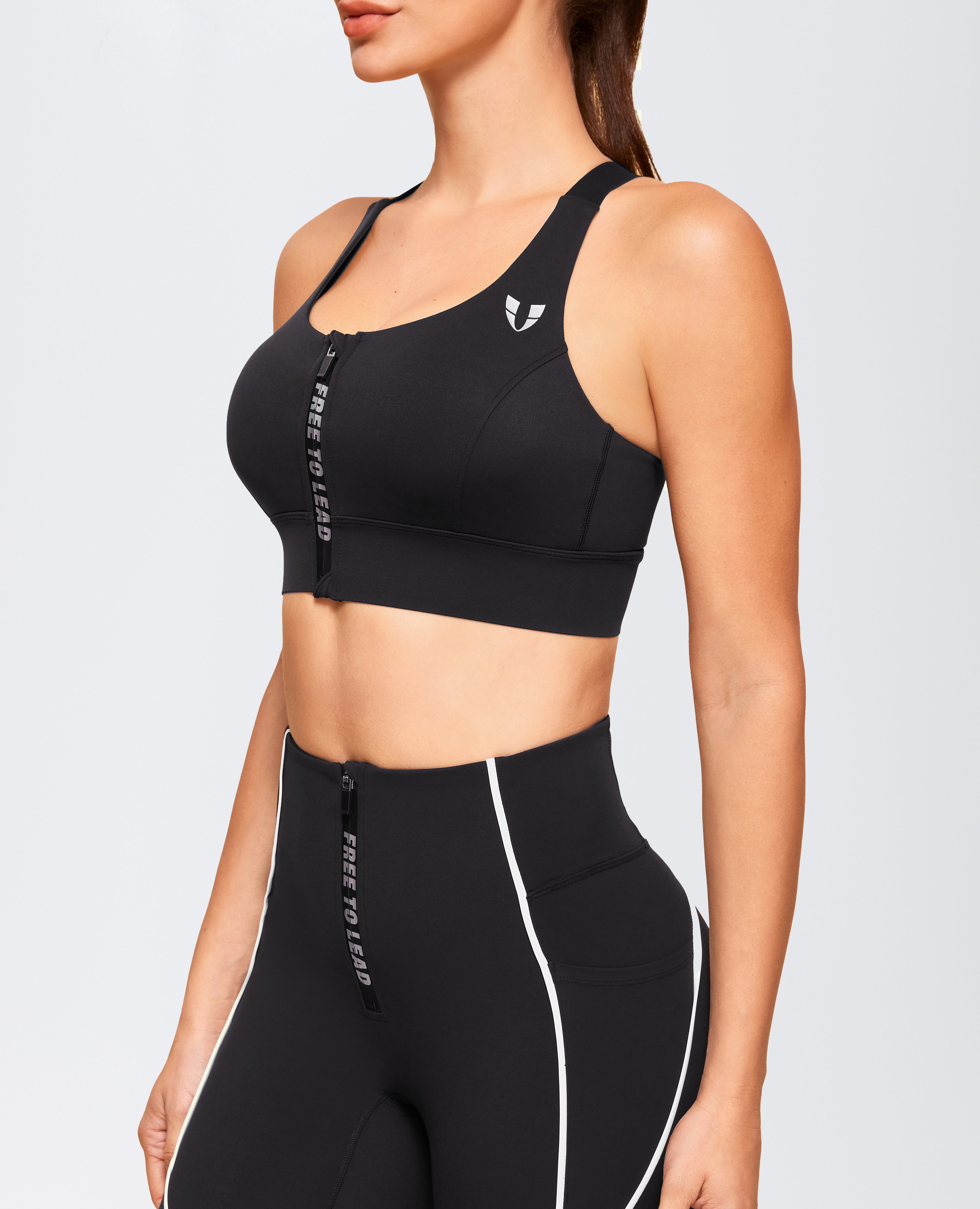 Energy Zip Front High Support Sports Bra - Black