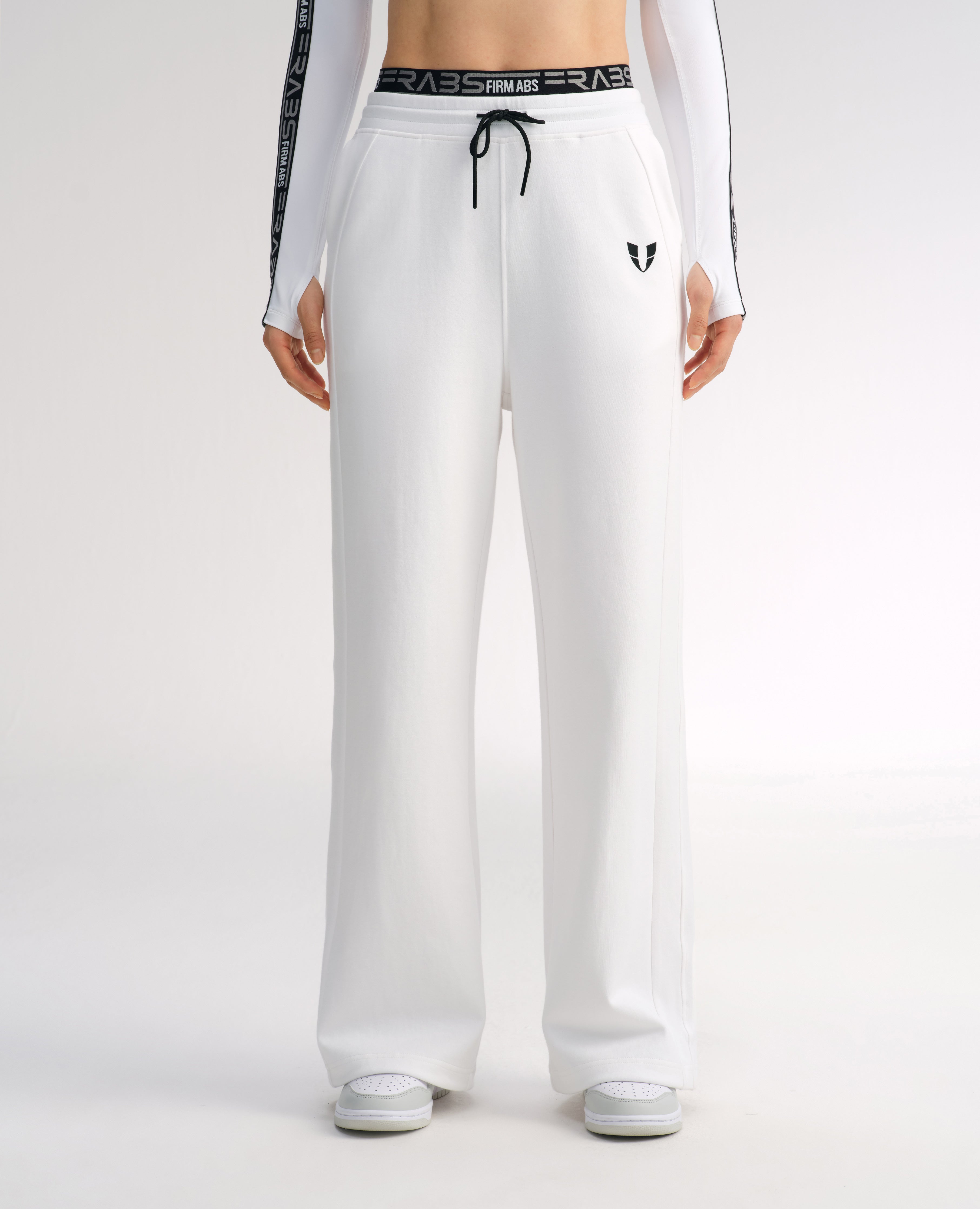 Loose Fit Athletic Drawstring Pants - White