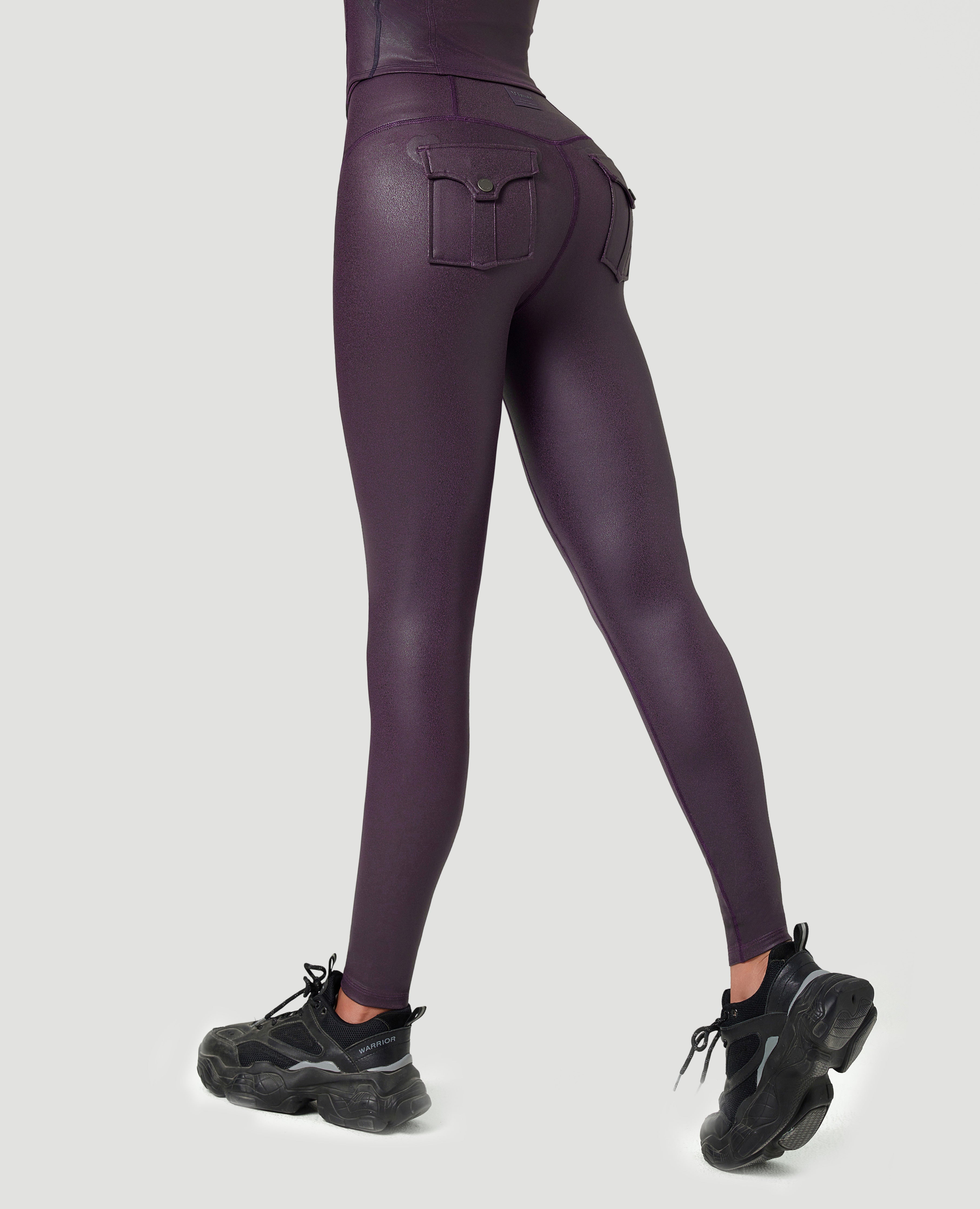 Breathable & Sculpting Faux Leather Pocket Leggings