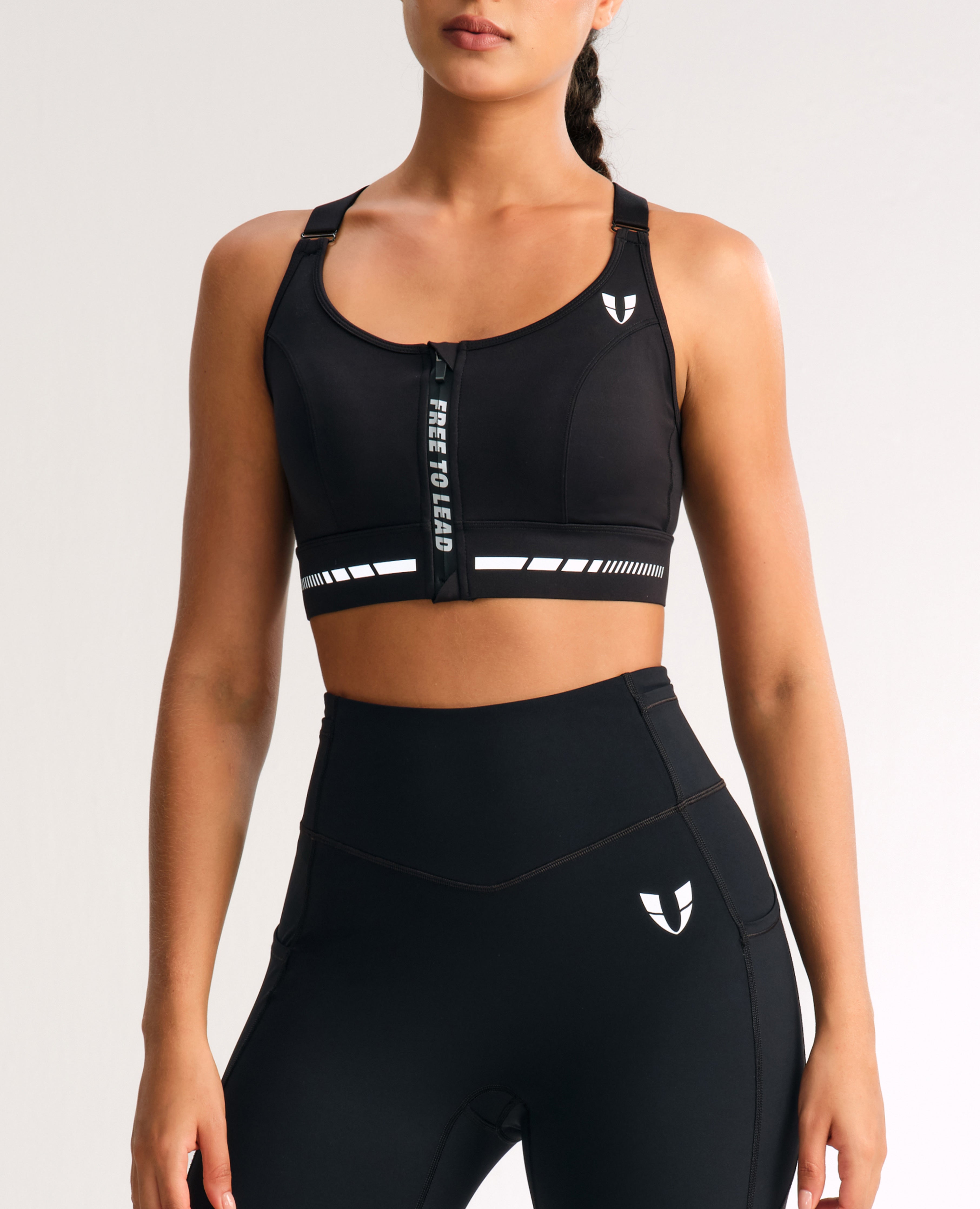 Zip Up High Support Active Bra - Black