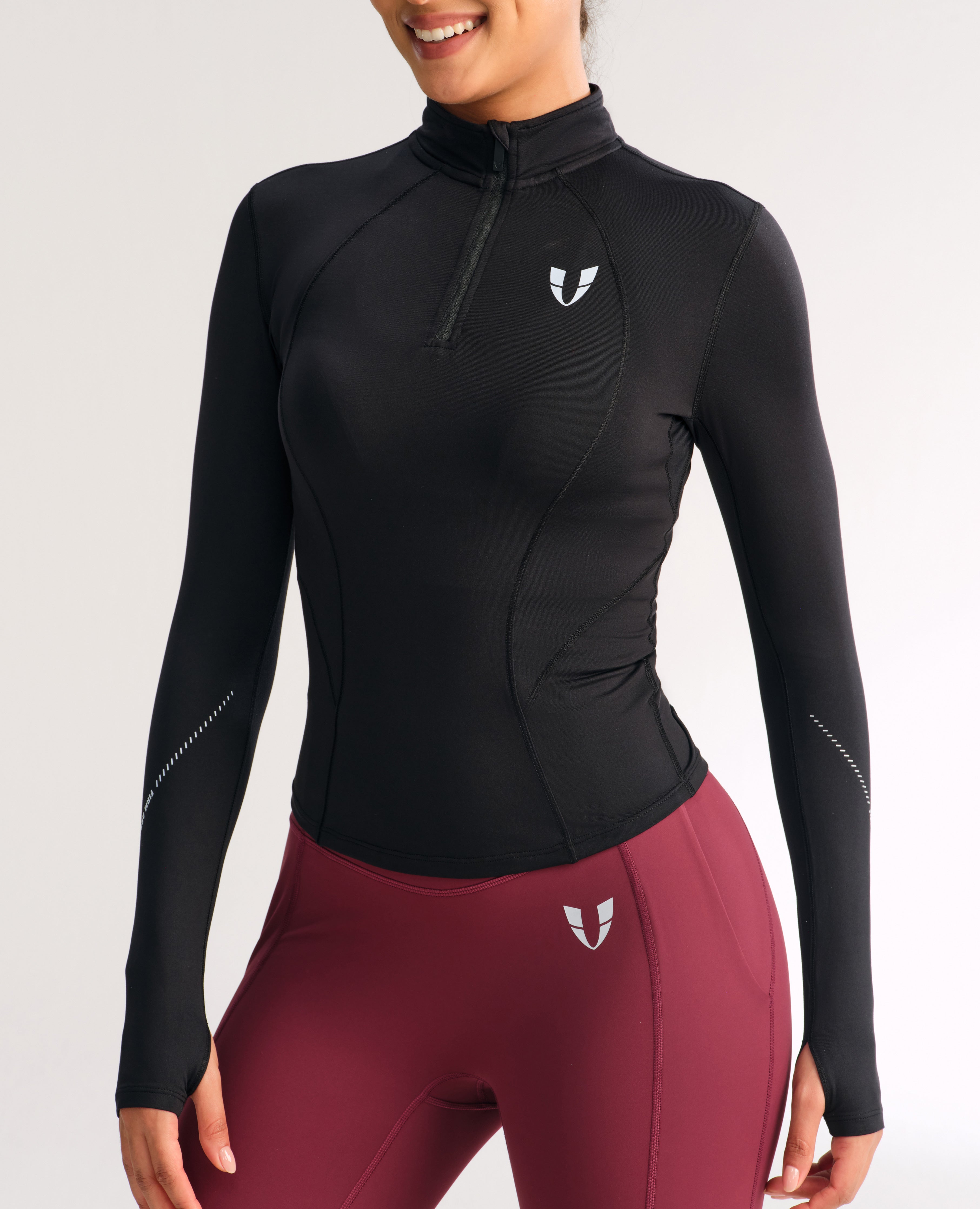firmabs Slim Fit Fleece Half Zip Workout Top Black