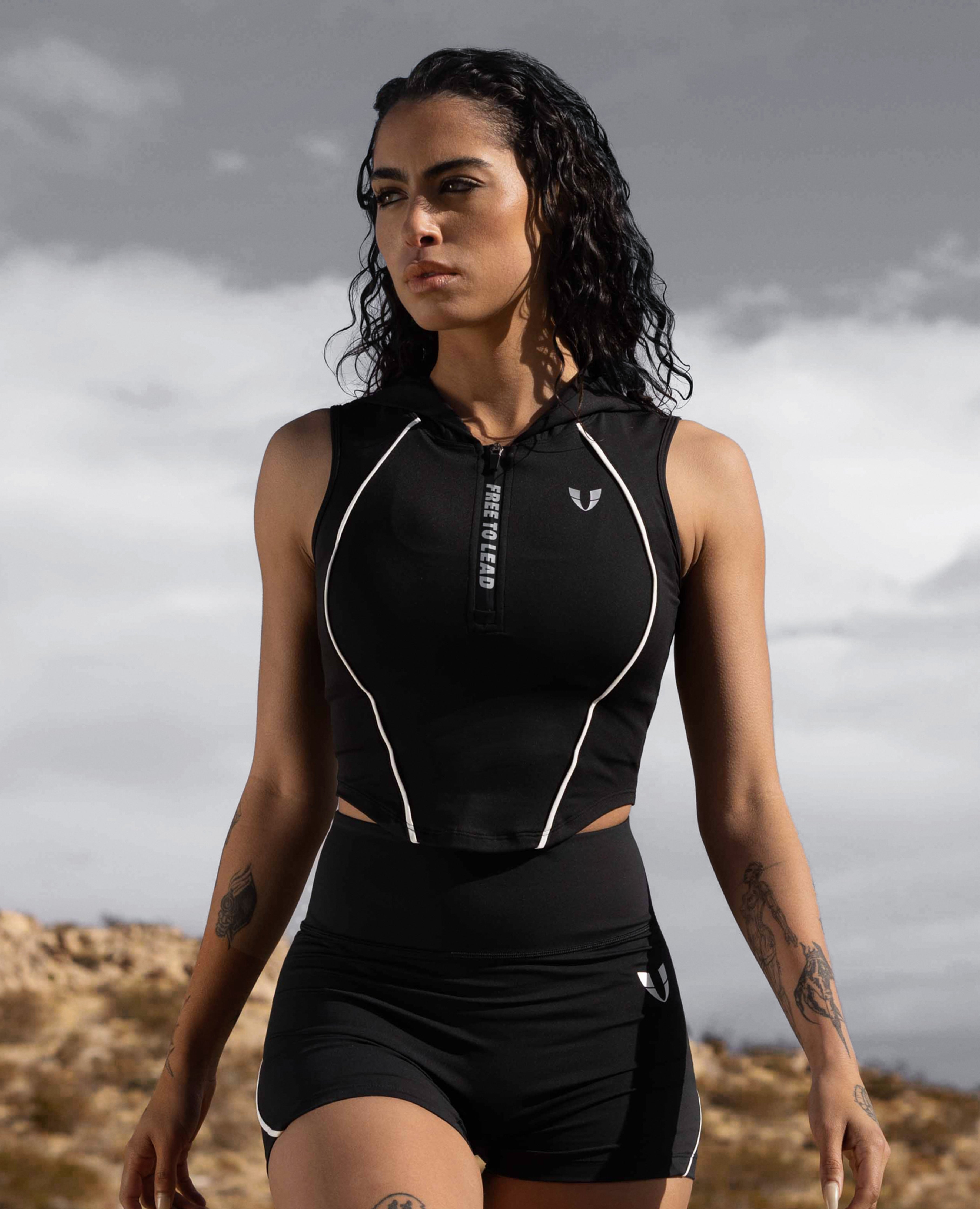 Half Zip Hoodie Vest - Black