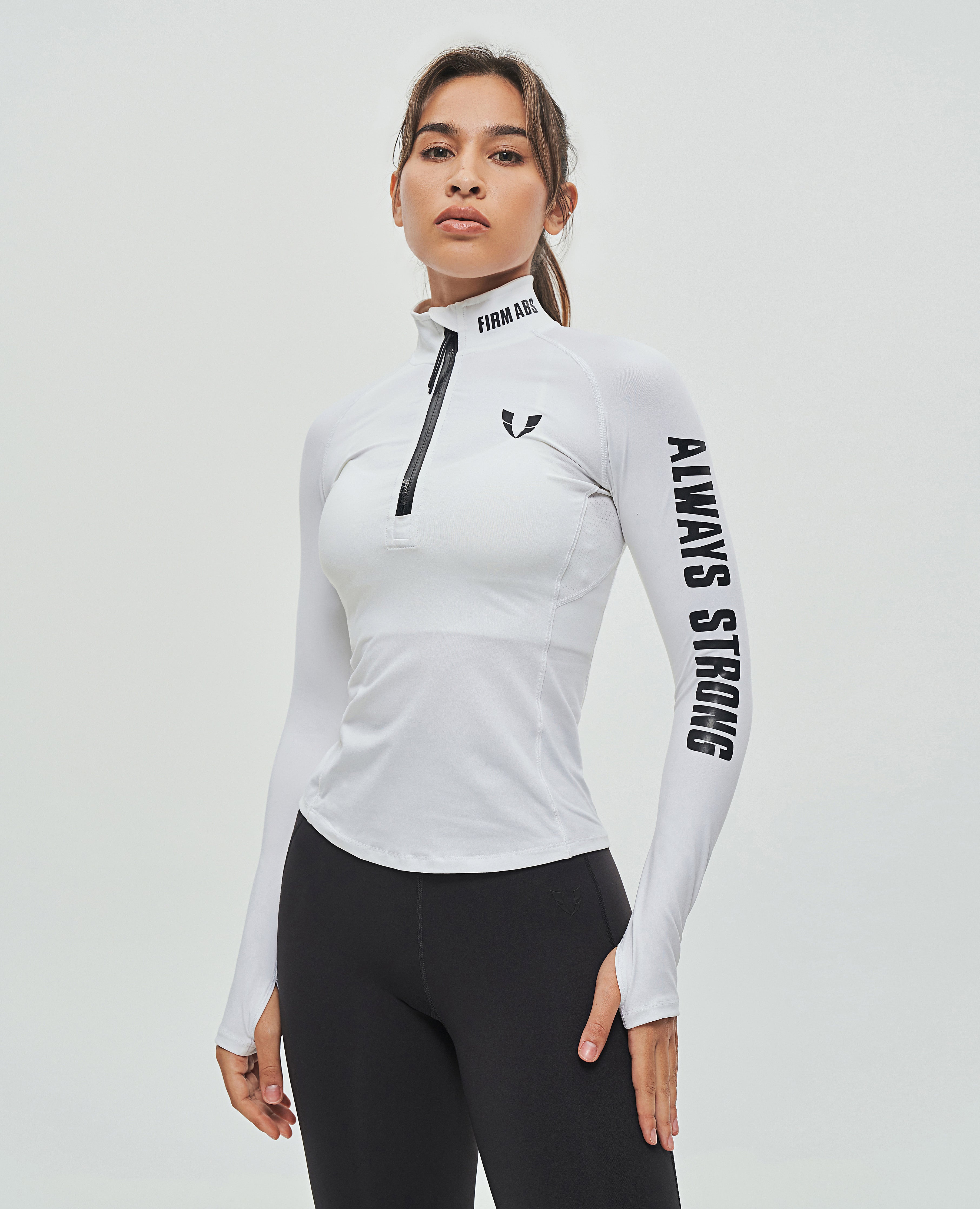 Half Zip Long Sleeve Top - White