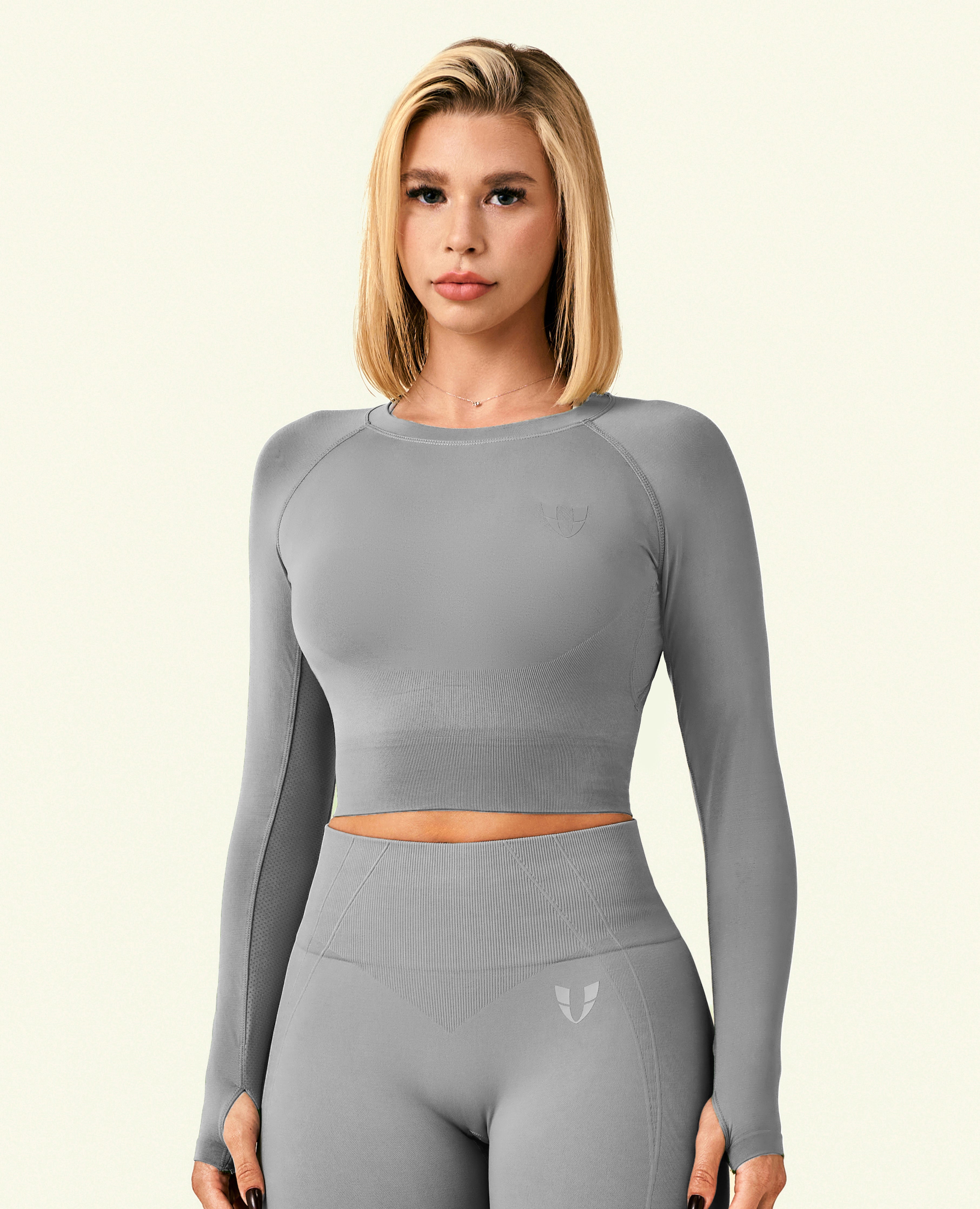 Hold Tight Cropped Long Sleeve T-Shirt - Cement Grey