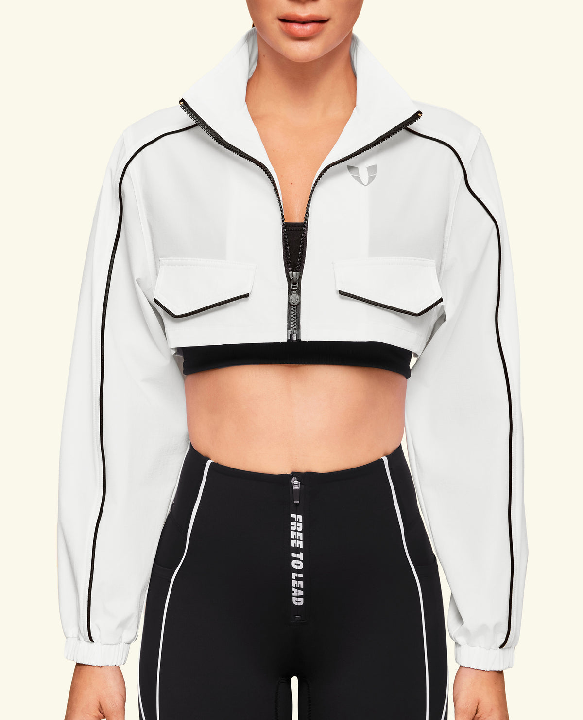 Move-on Stand Collar Cropped Jacket White | FIRM ABS