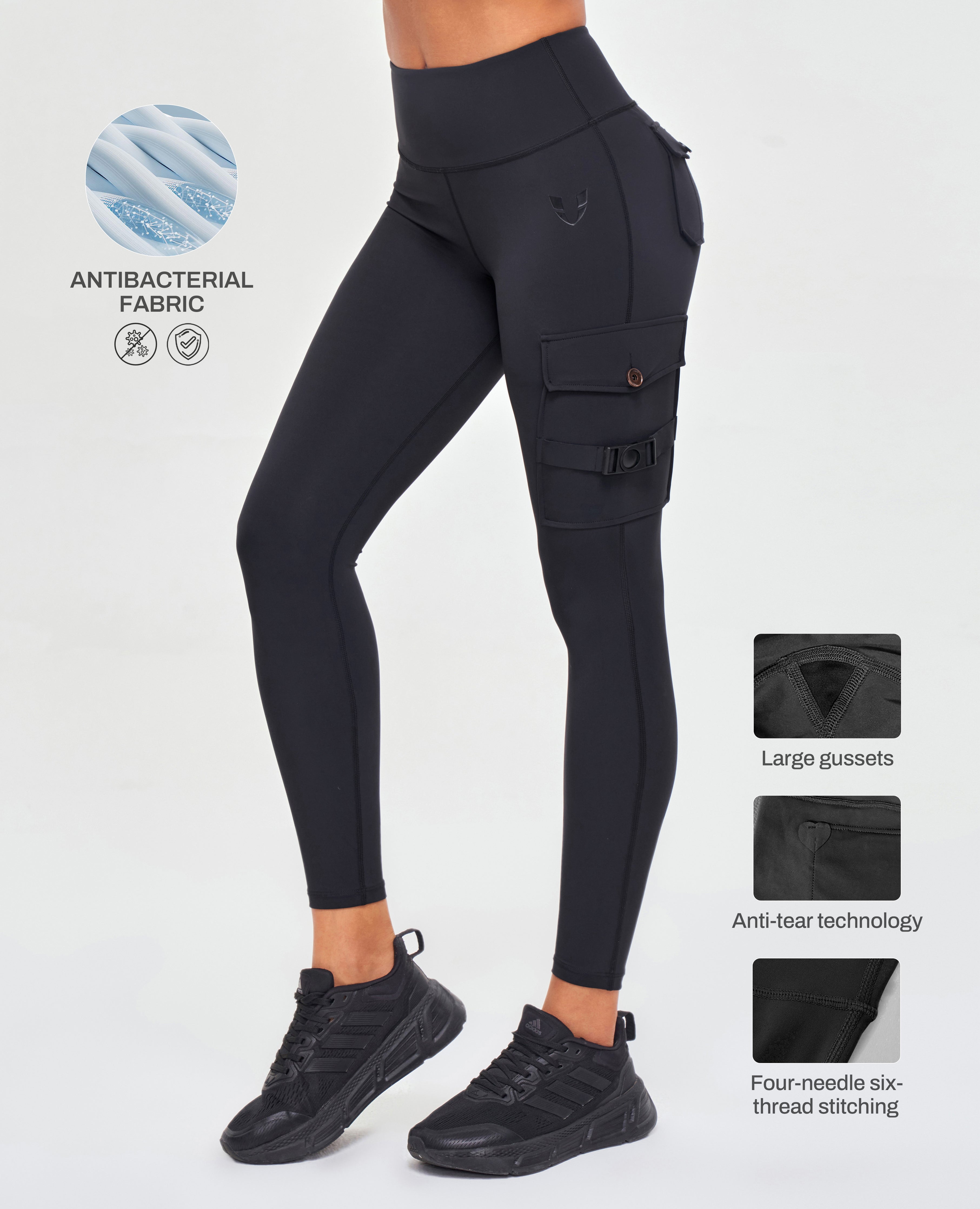 Antimicrobial Utility Cargo High Waisted Pocket Leggings - Black