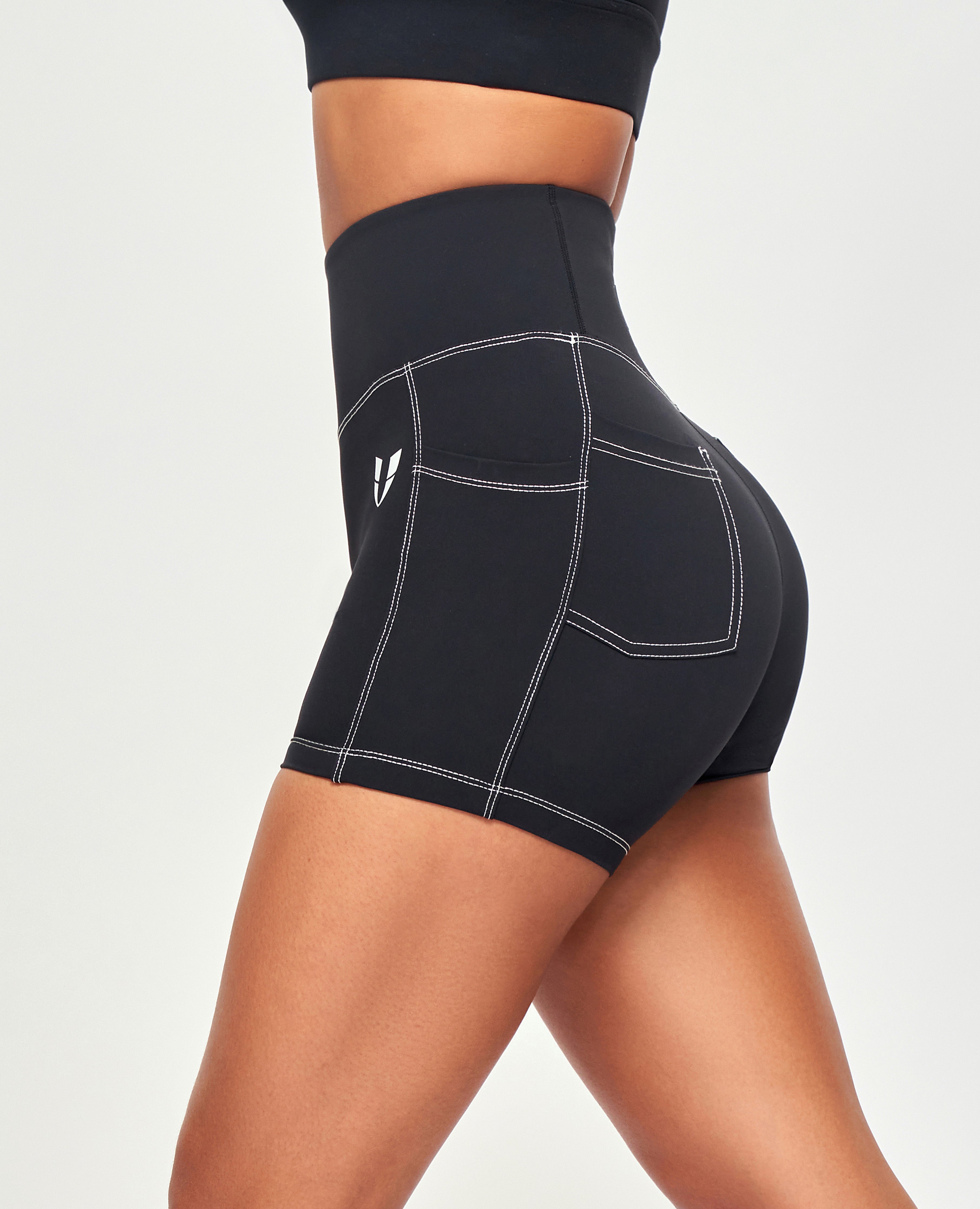 Shorts de couture de contraste - noir