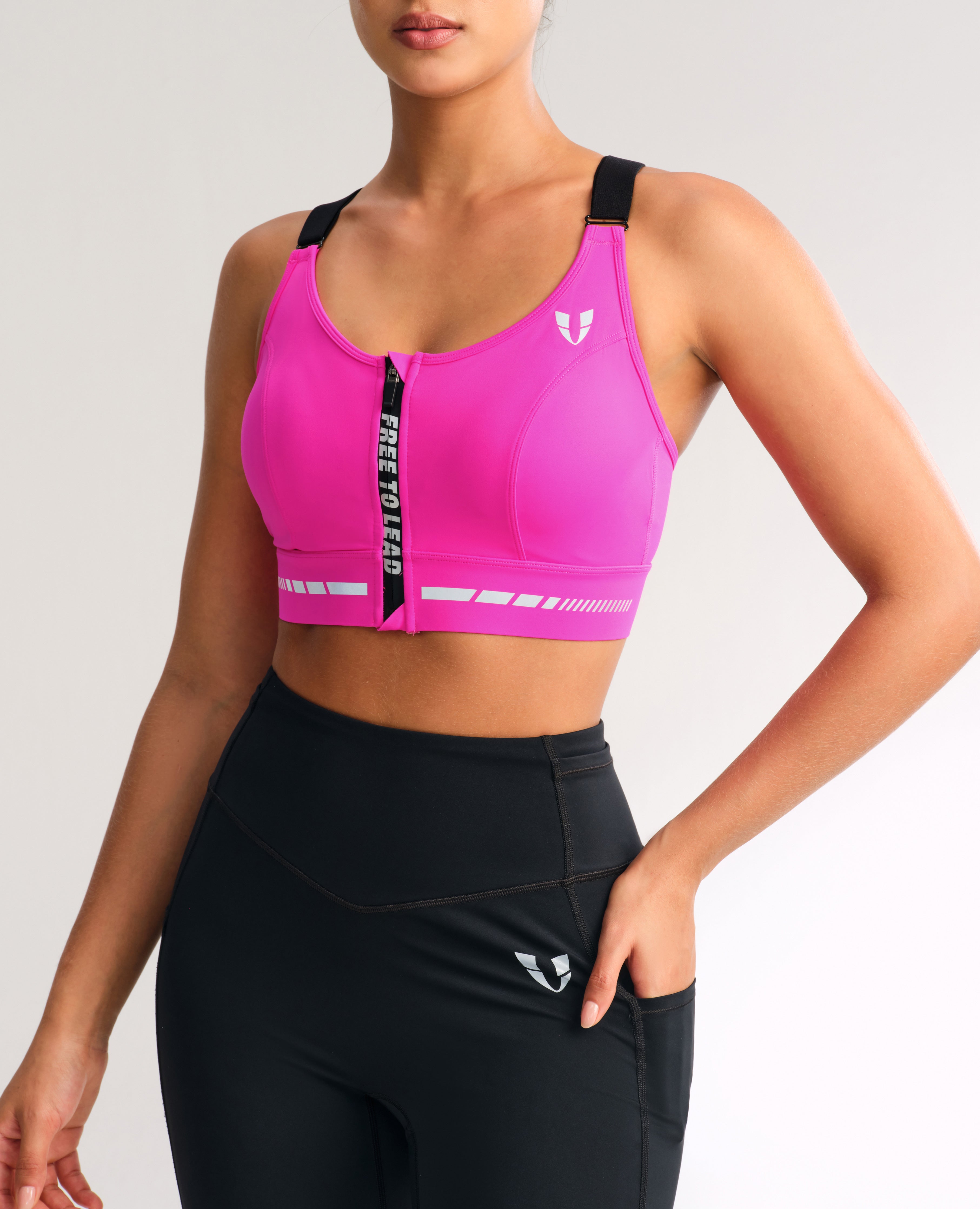 Zip Up High Support Active Bra - Dark Pink