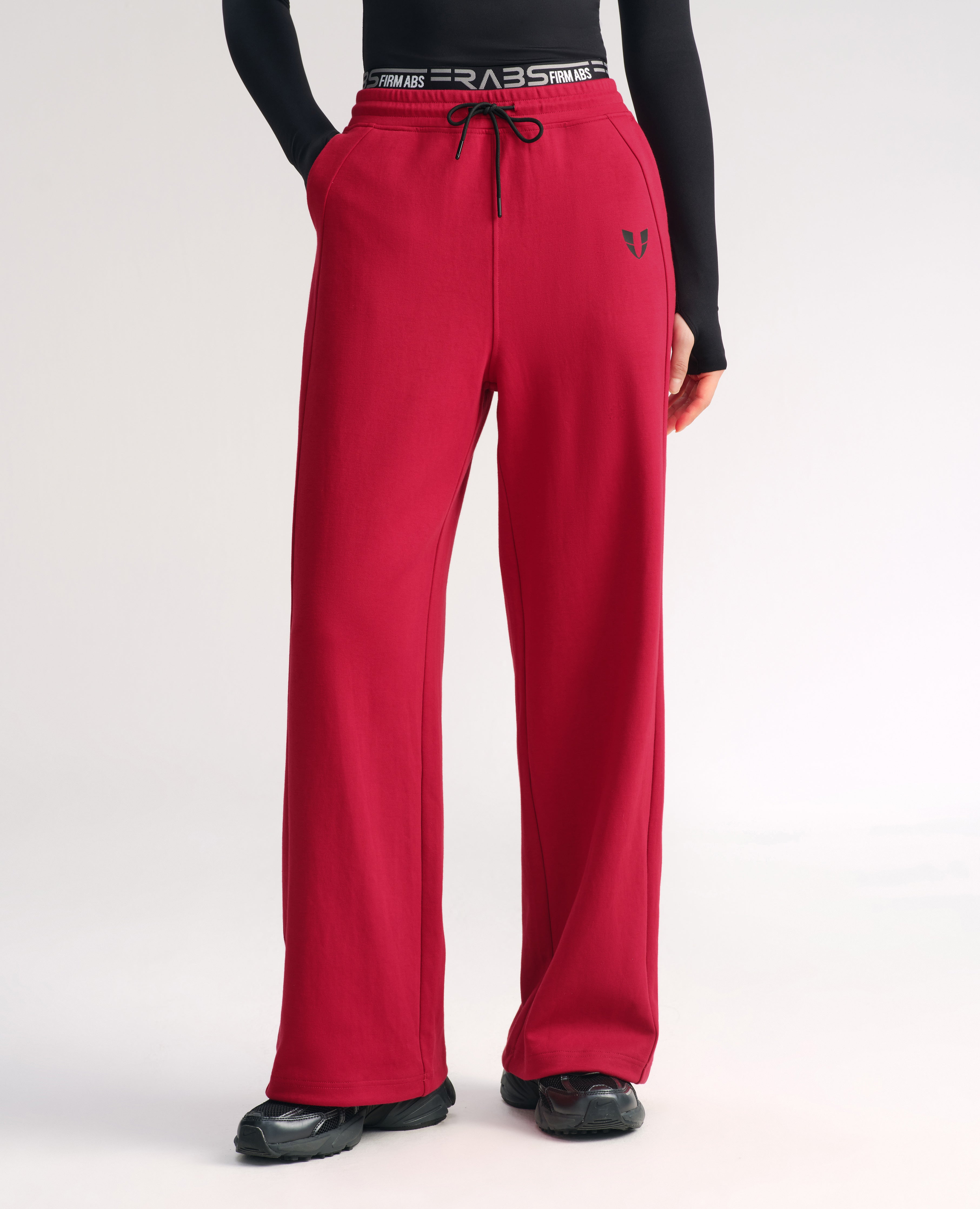 Loose Fit Athletic Drawstring Pants - Red