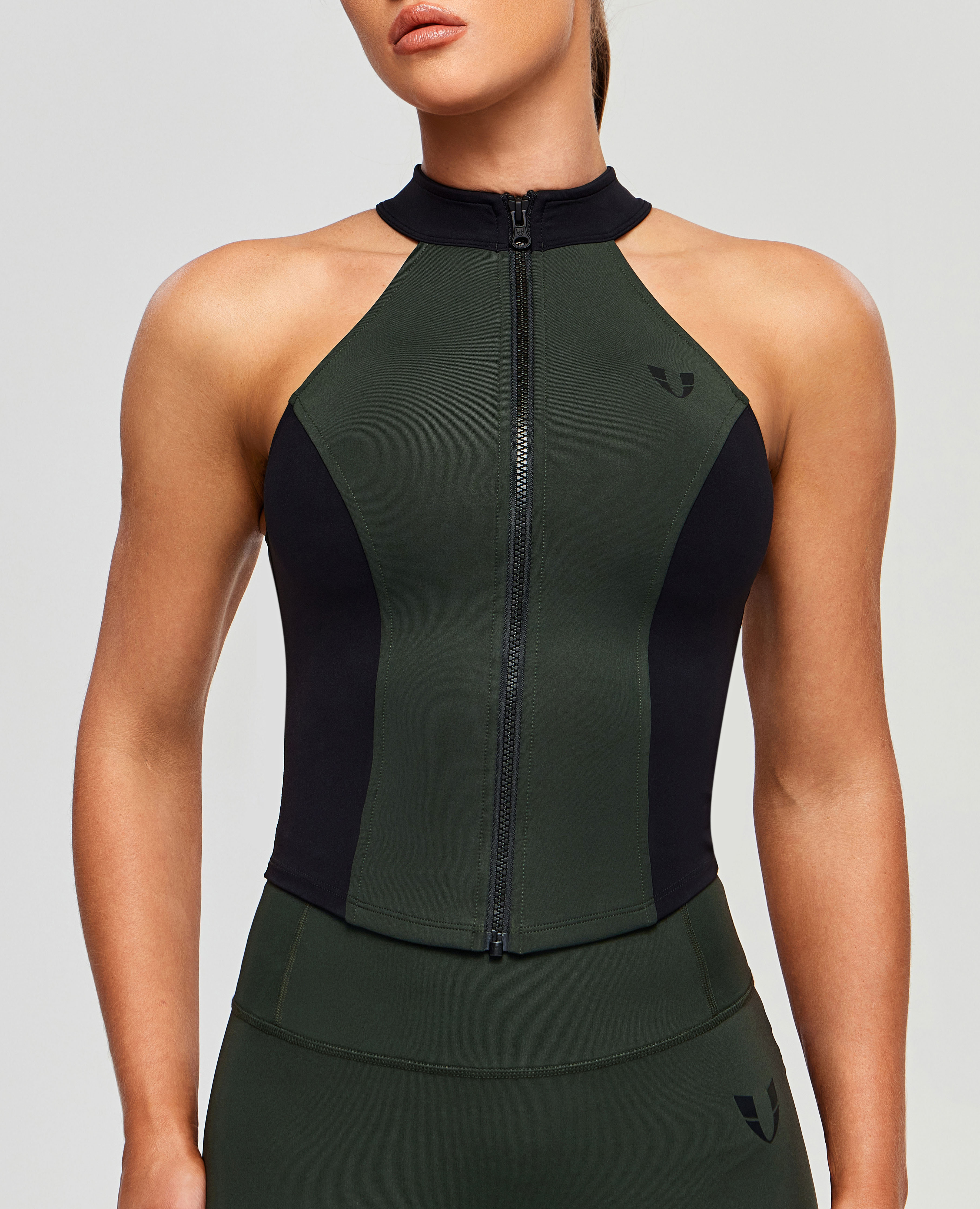 Contrast Color Gym Tank - diep groen en zwart