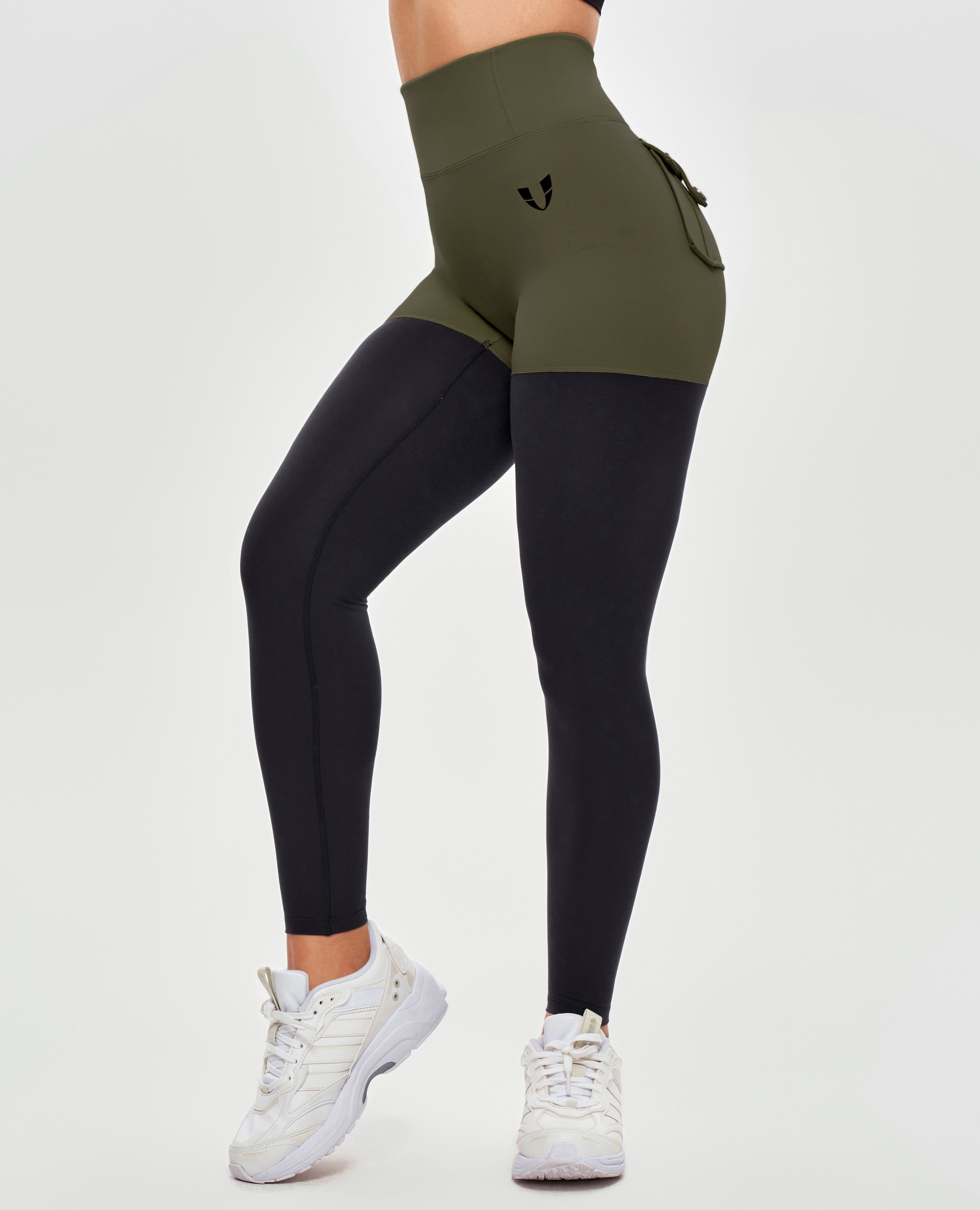 Leggings athlétiques cargo - vert foncé et noir