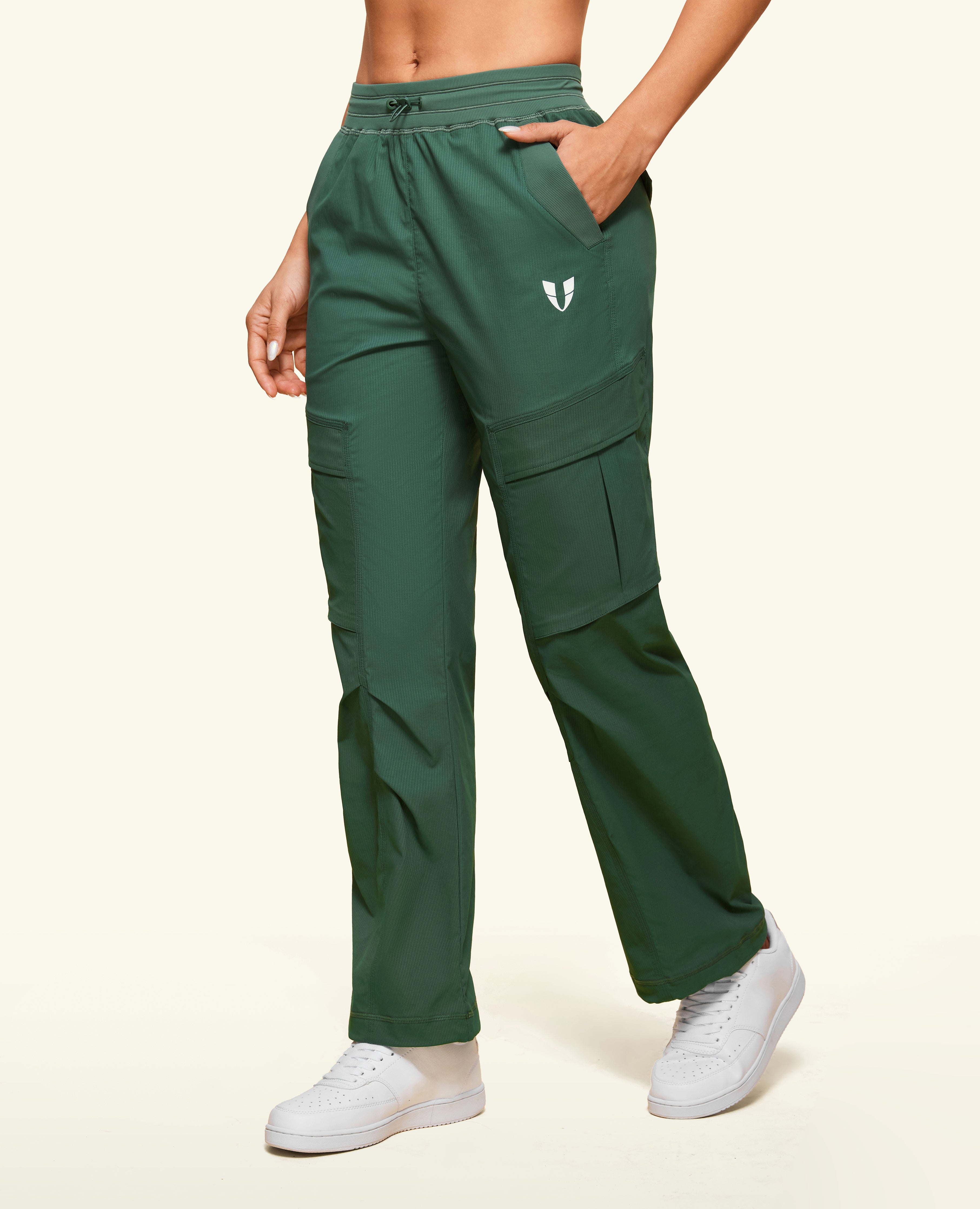 Pantalones sueltos de bolsillo de bolsillo con cordón - verde de cobre gris