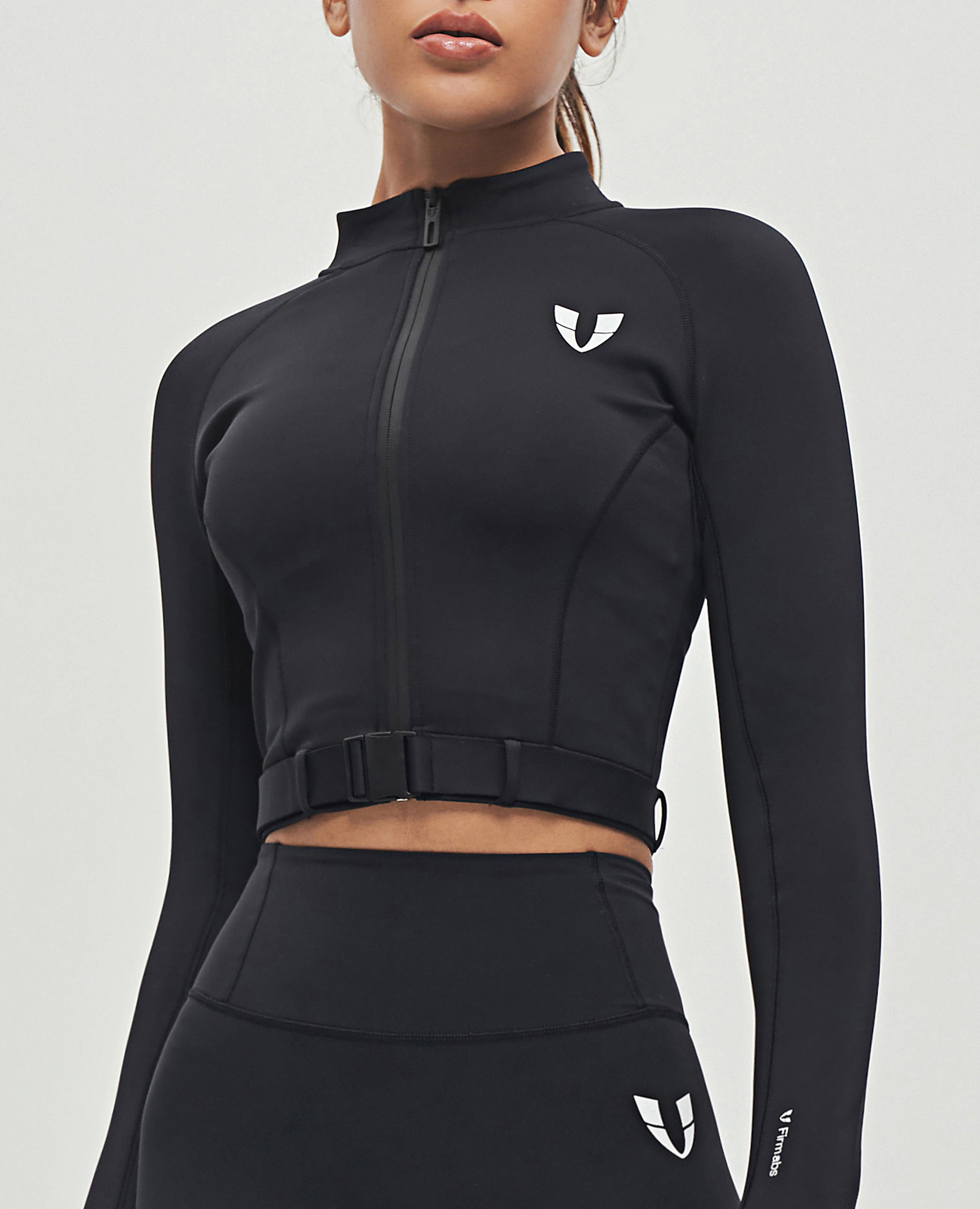 Full -Zip bijgesneden jas - zwart
