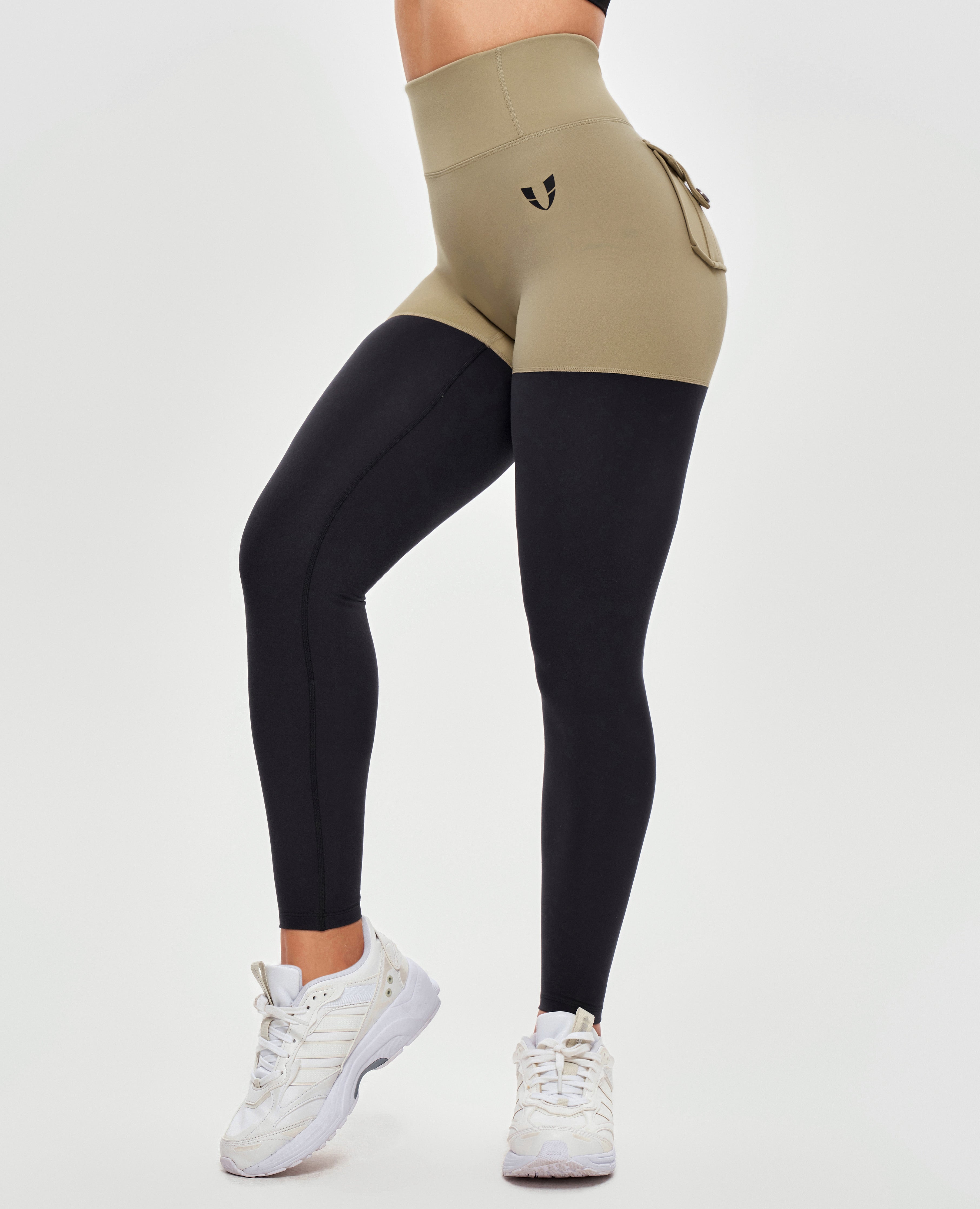 Leggings athlétiques cargo - beige et noir