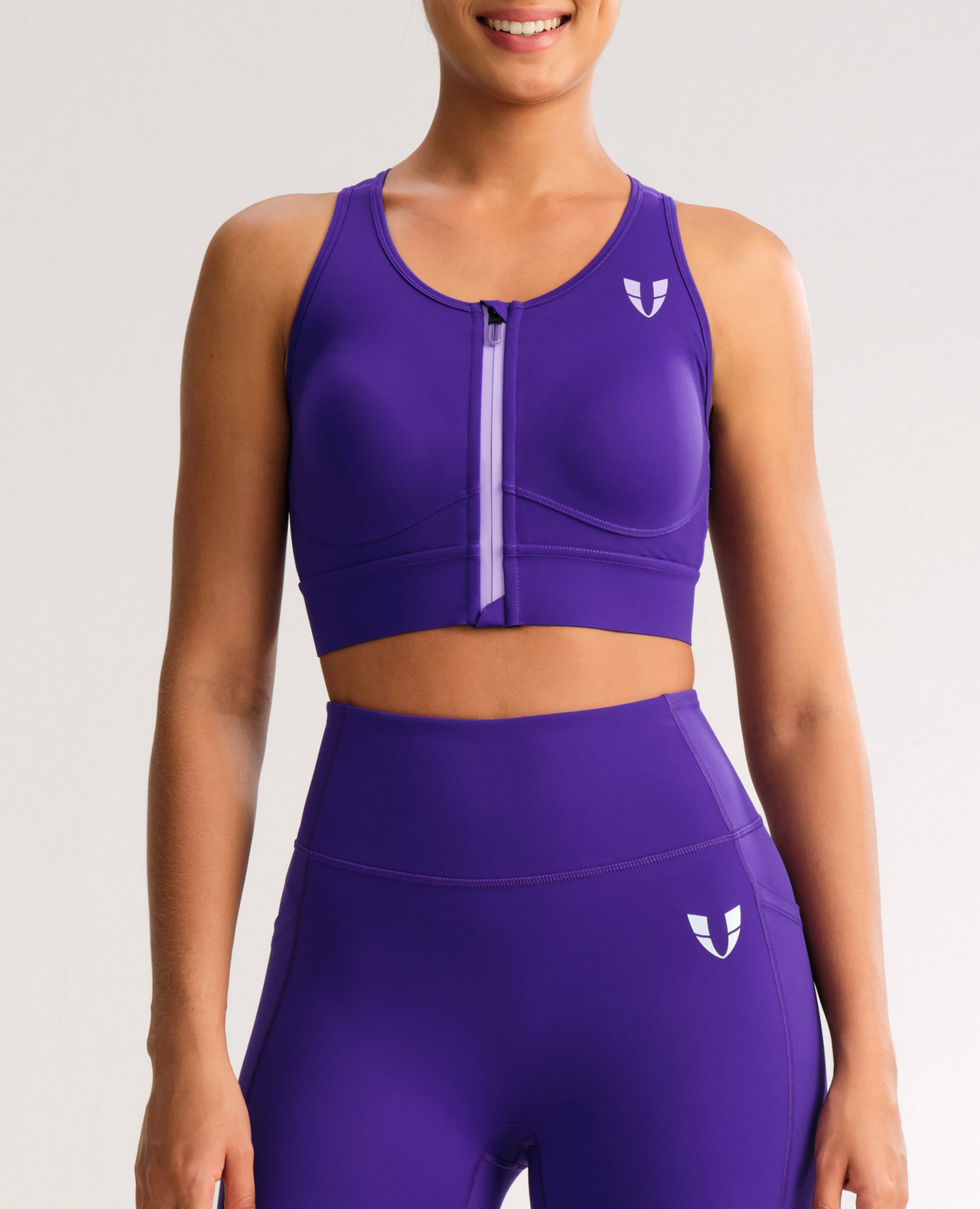 Zip Front High Support Sports Bra - Dark Purple