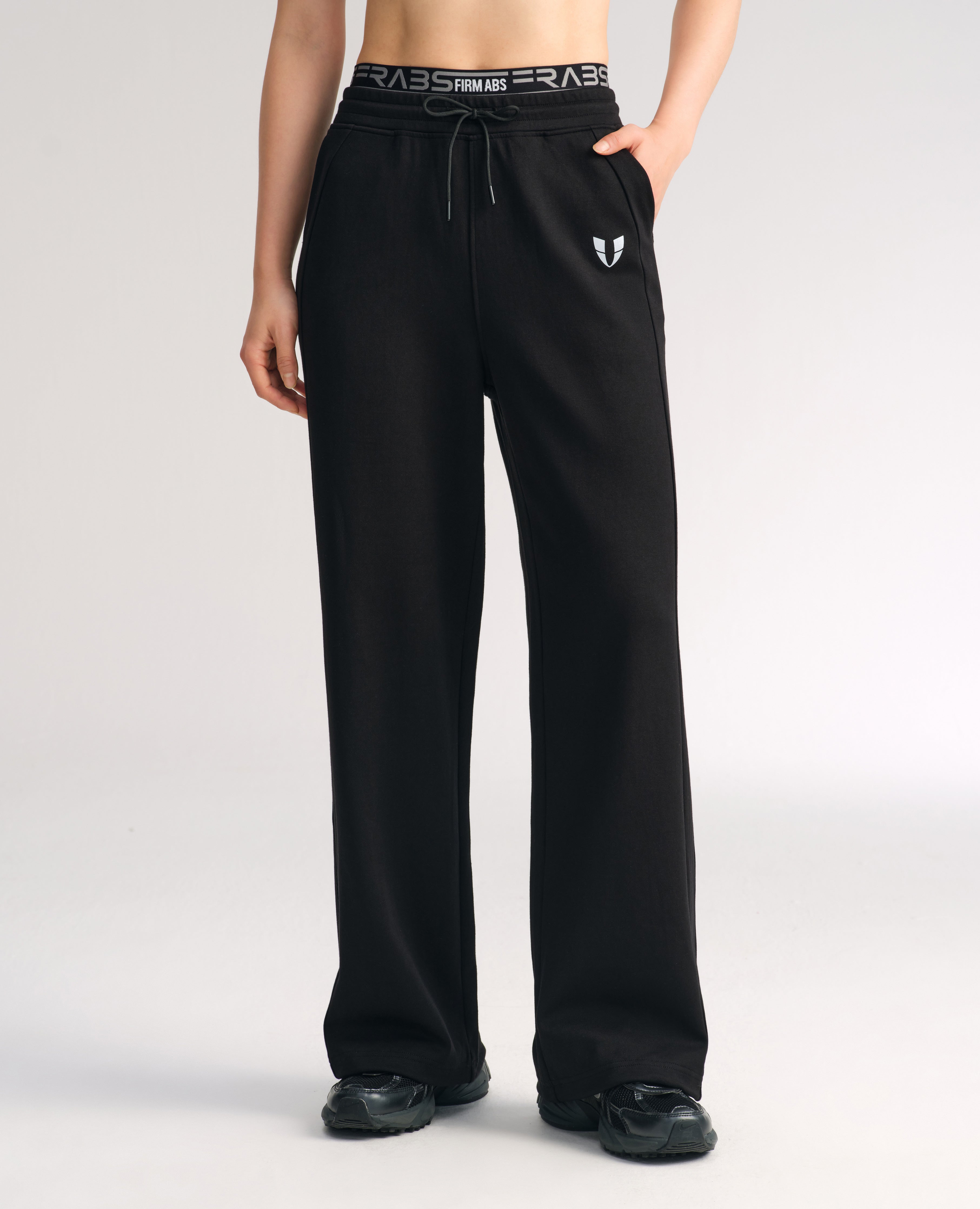 Loose Fit Athletic Drawstring Pants - Black