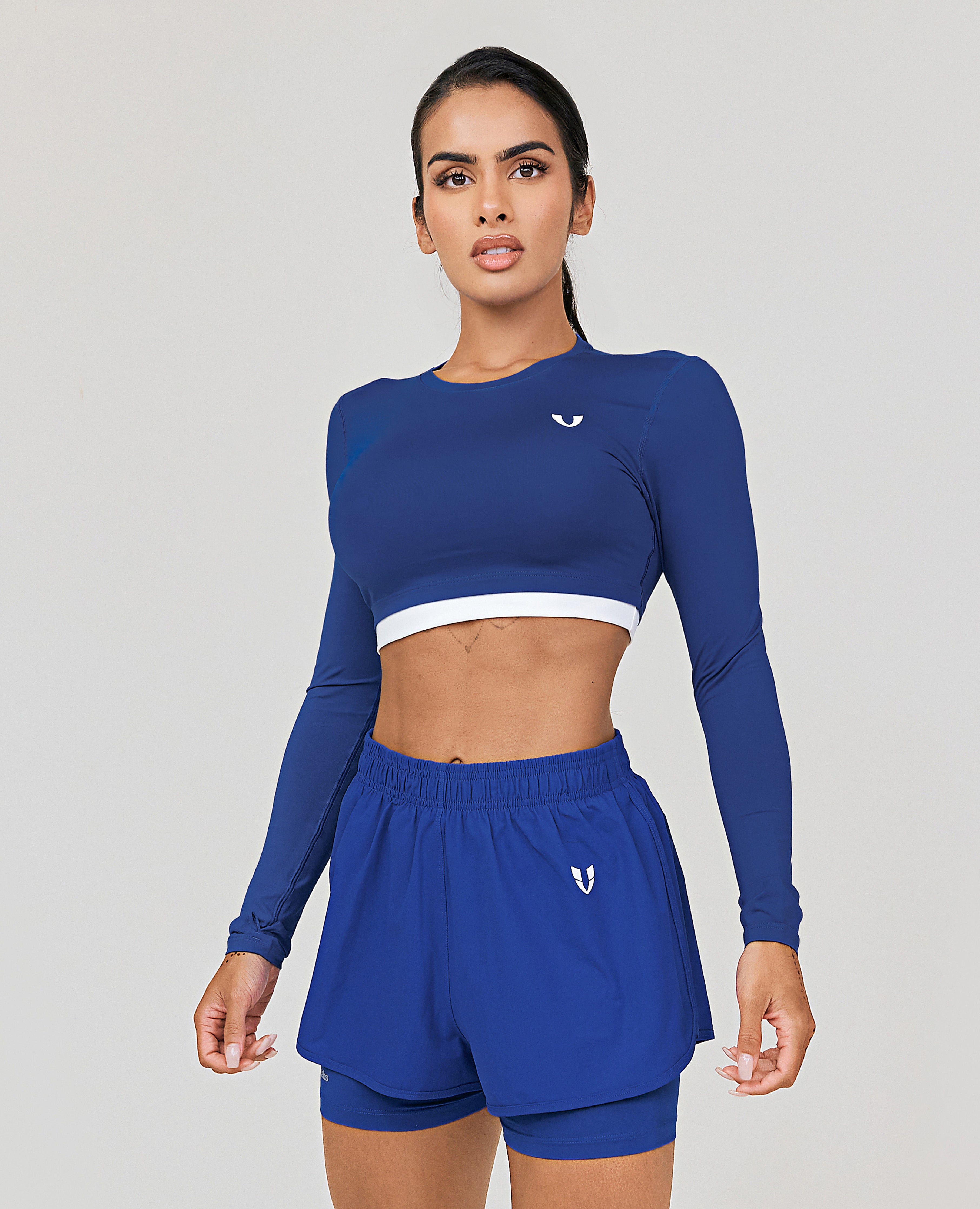 Long Sleeve Crop Top - Blue