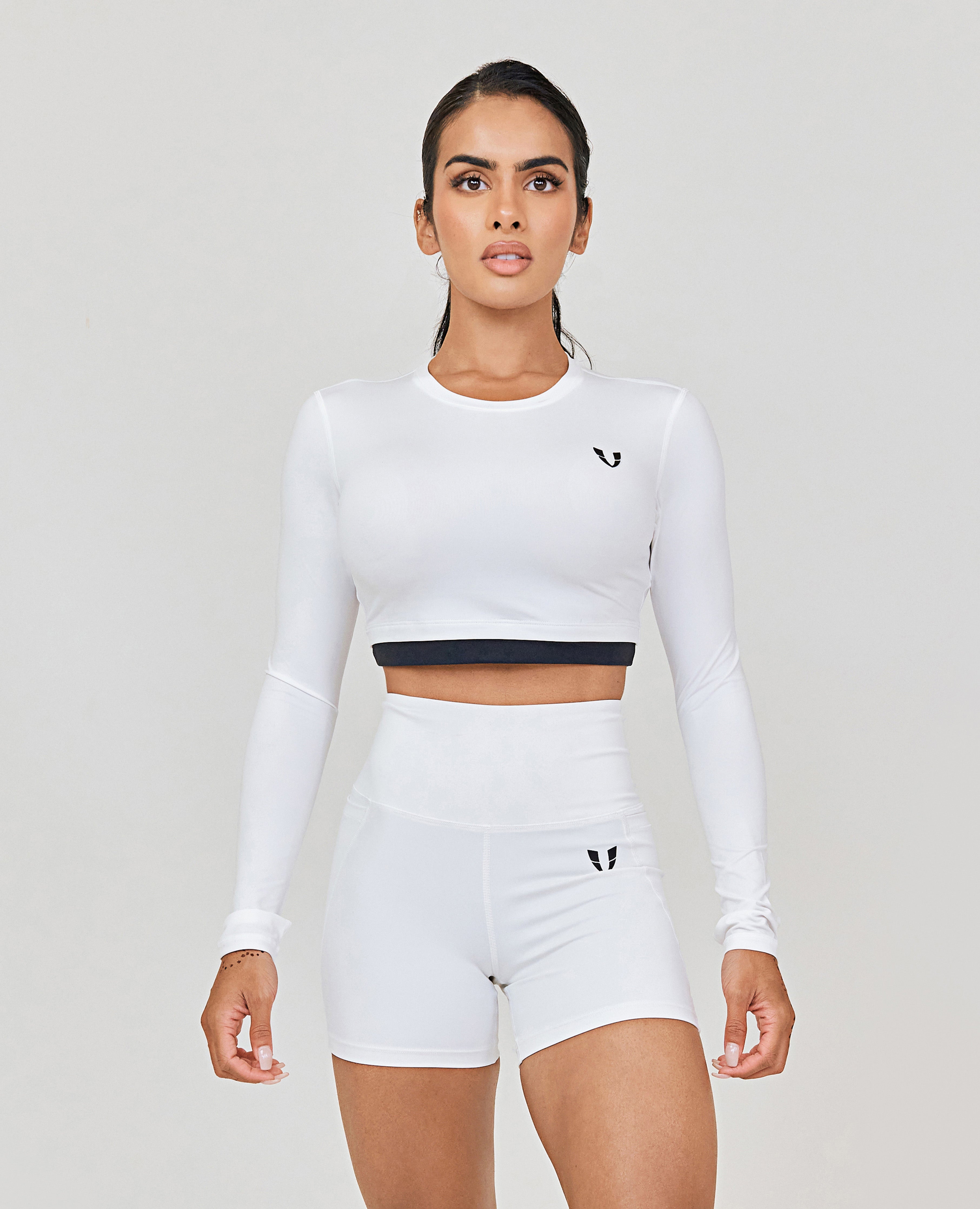Long Sleeve Crop Top - White