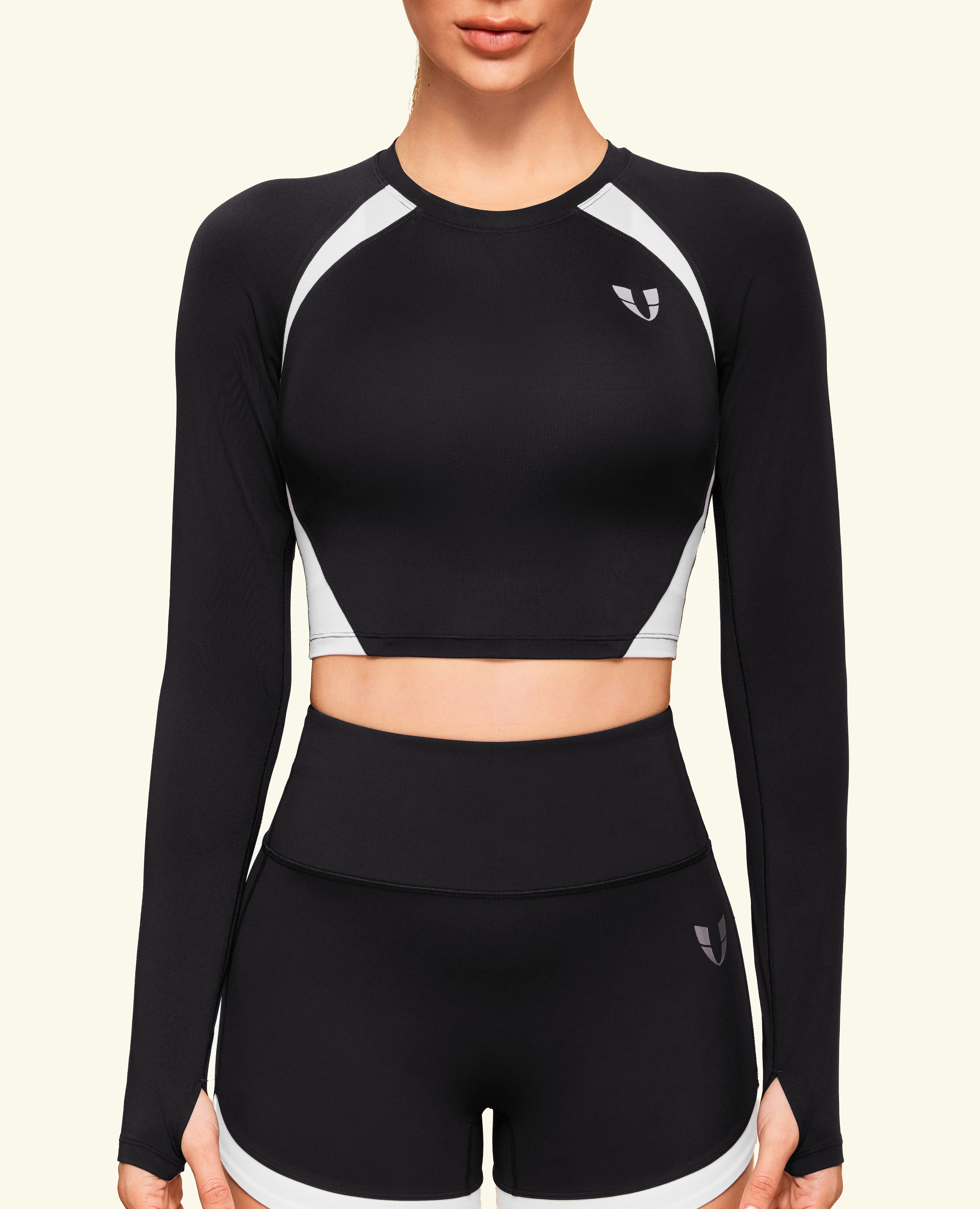 Empower Fit Crop Long manga - Negro