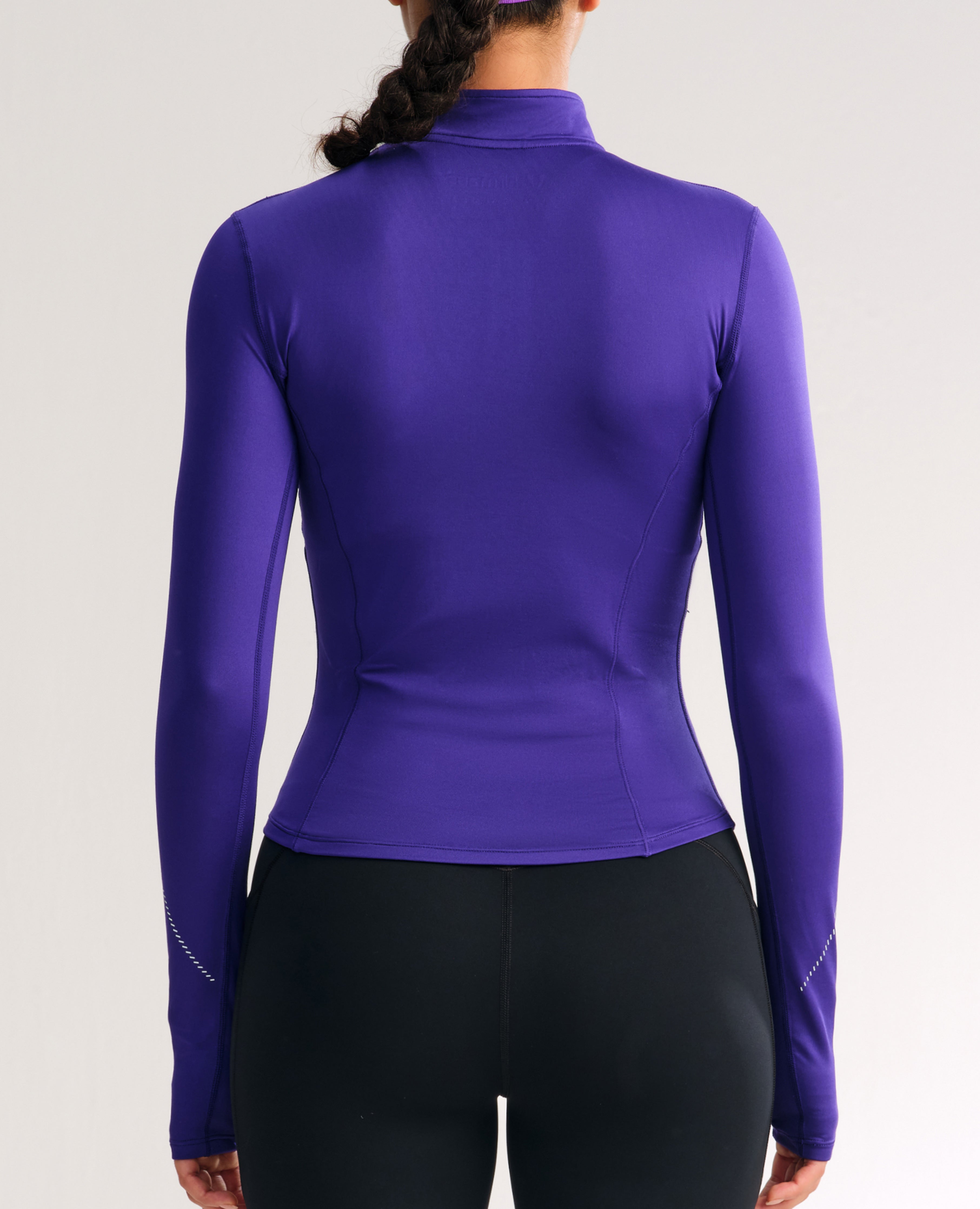 Slim Fit Fleece Half Zip Workout Top - Dark Purple