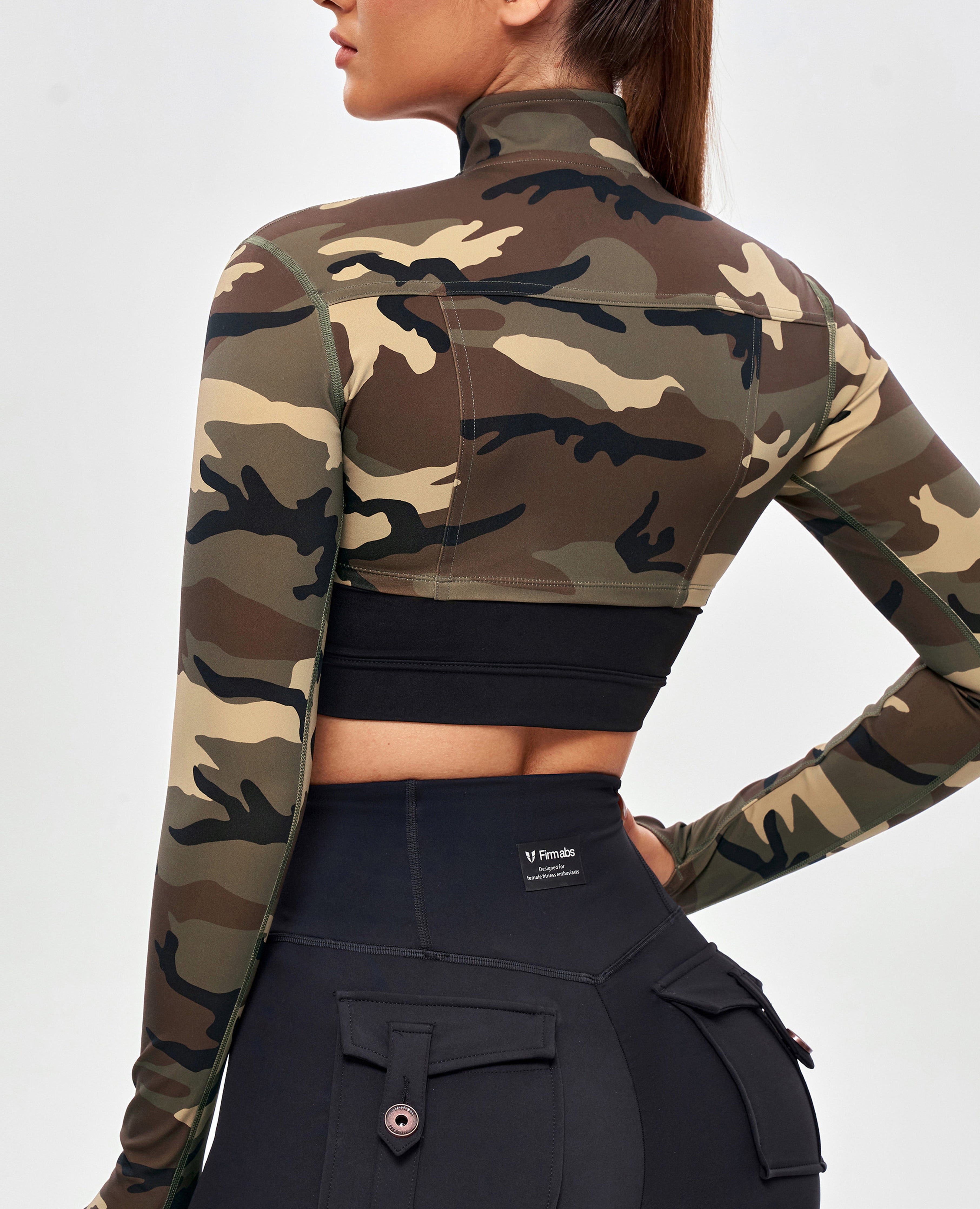 Firmabs lange mouw crop top - Earth Camo