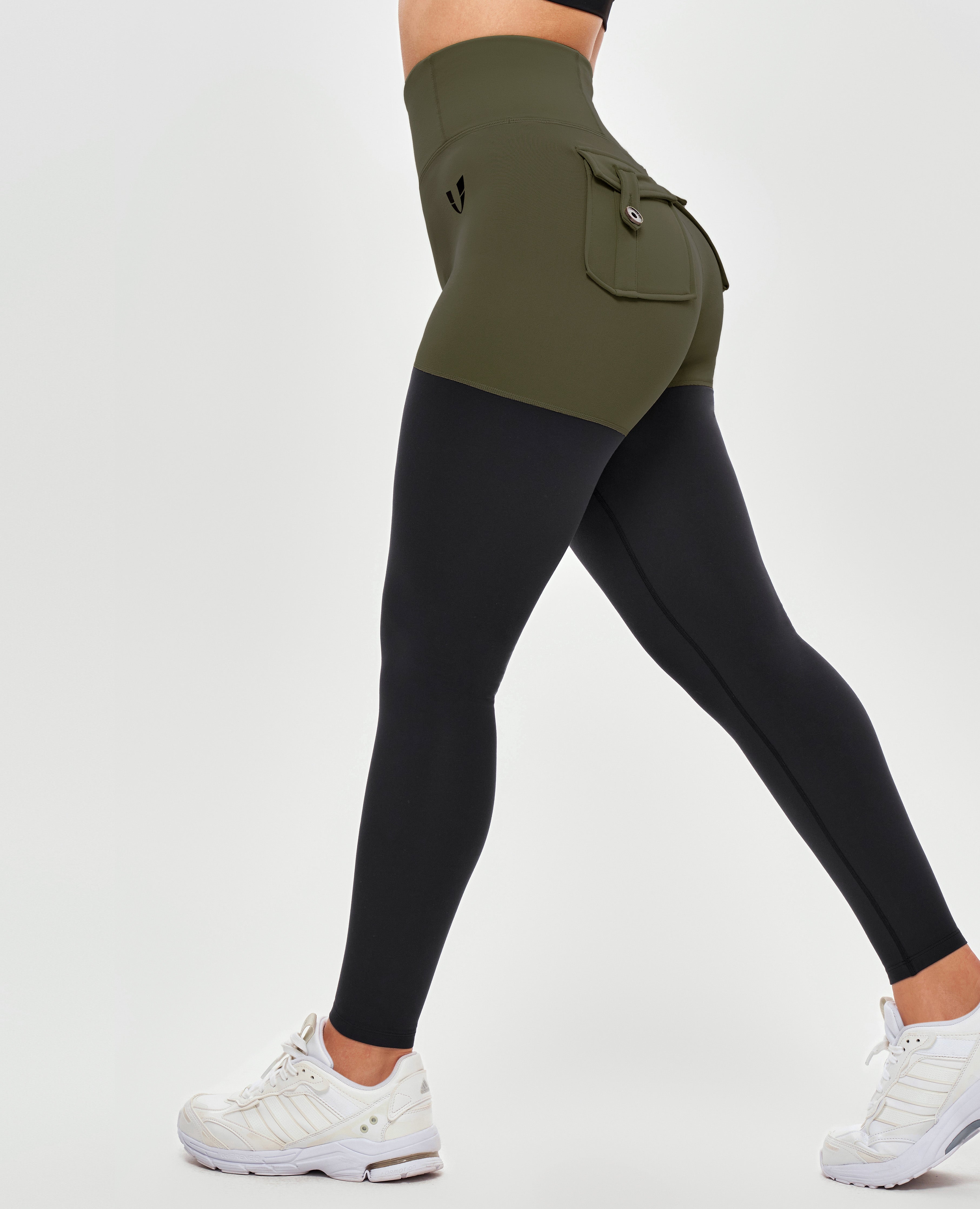 Leggings athlétiques cargo - vert foncé et noir