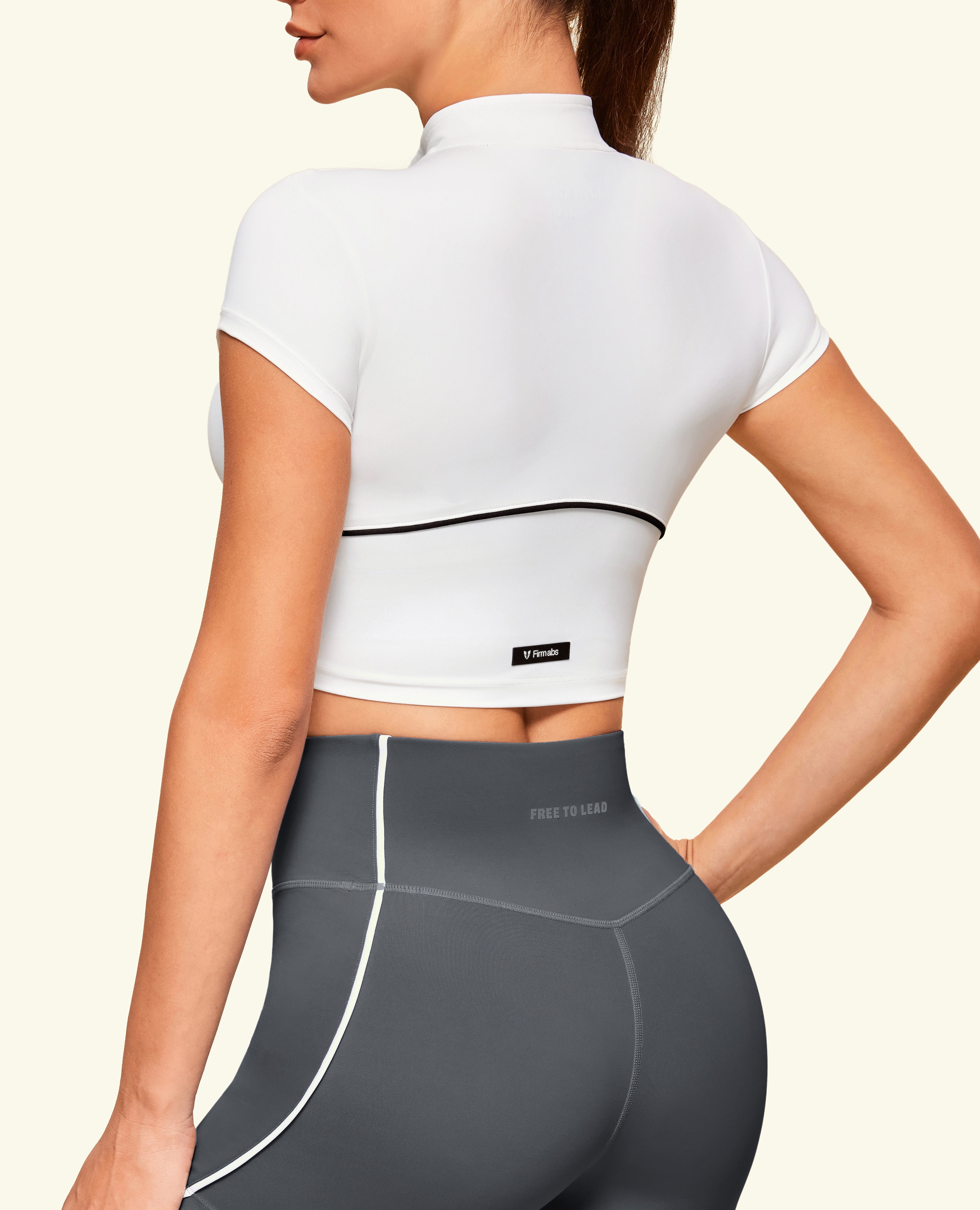 Half Zip Cropped Workout Top - White