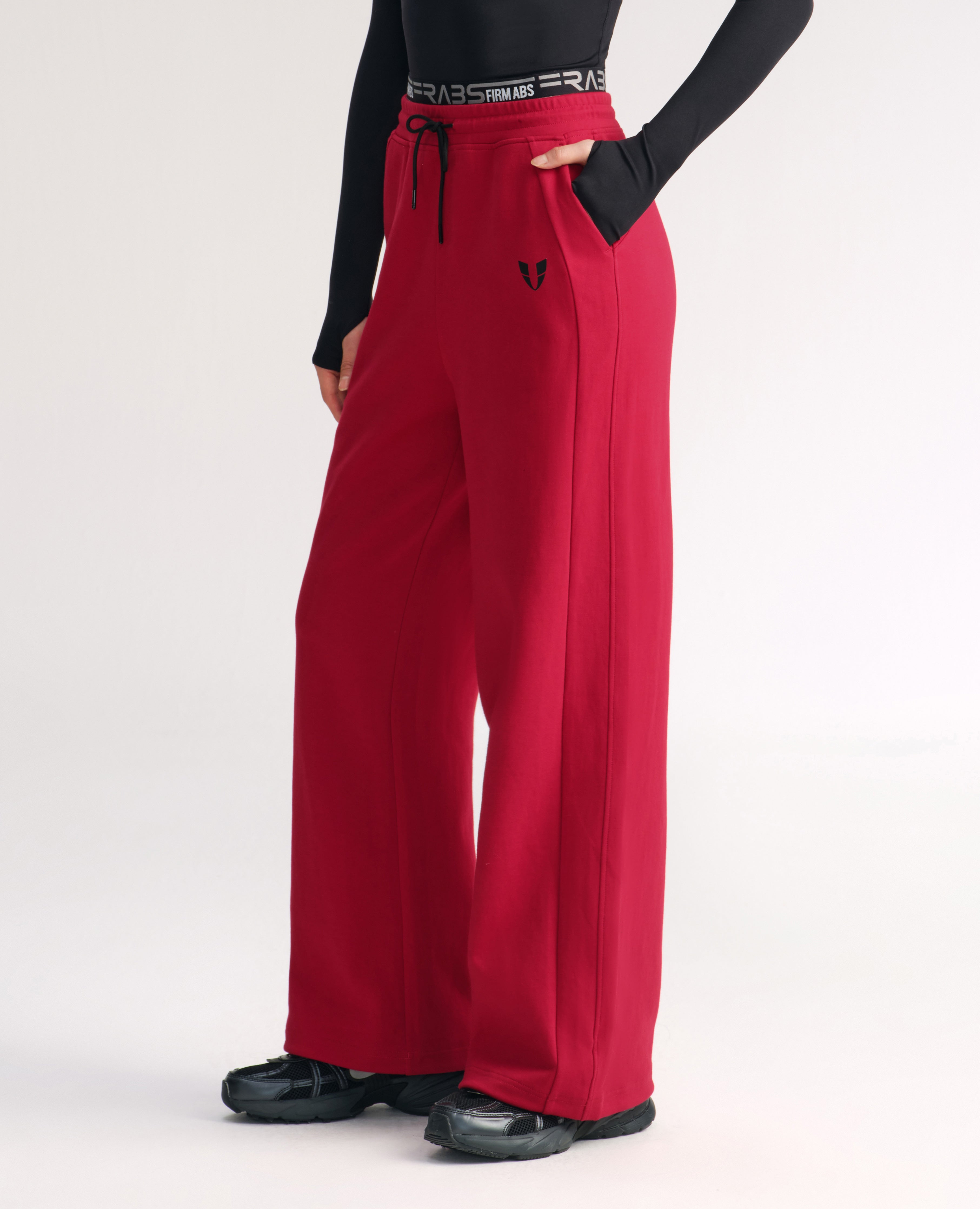 Loose Fit Athletic Drawstring Pants - Red