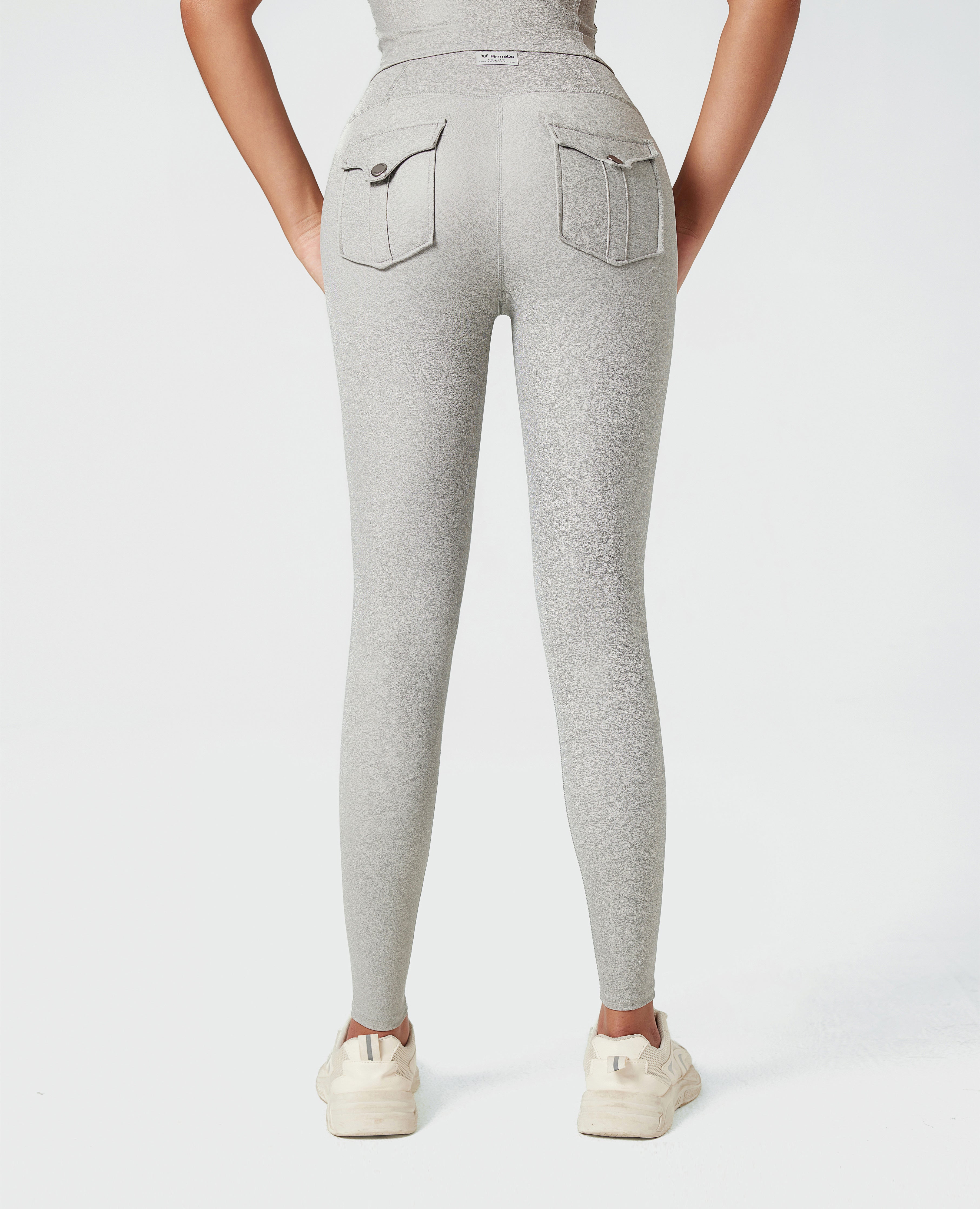 Breathable & Sculpting Faux Leather Pocket Leggings – Grey