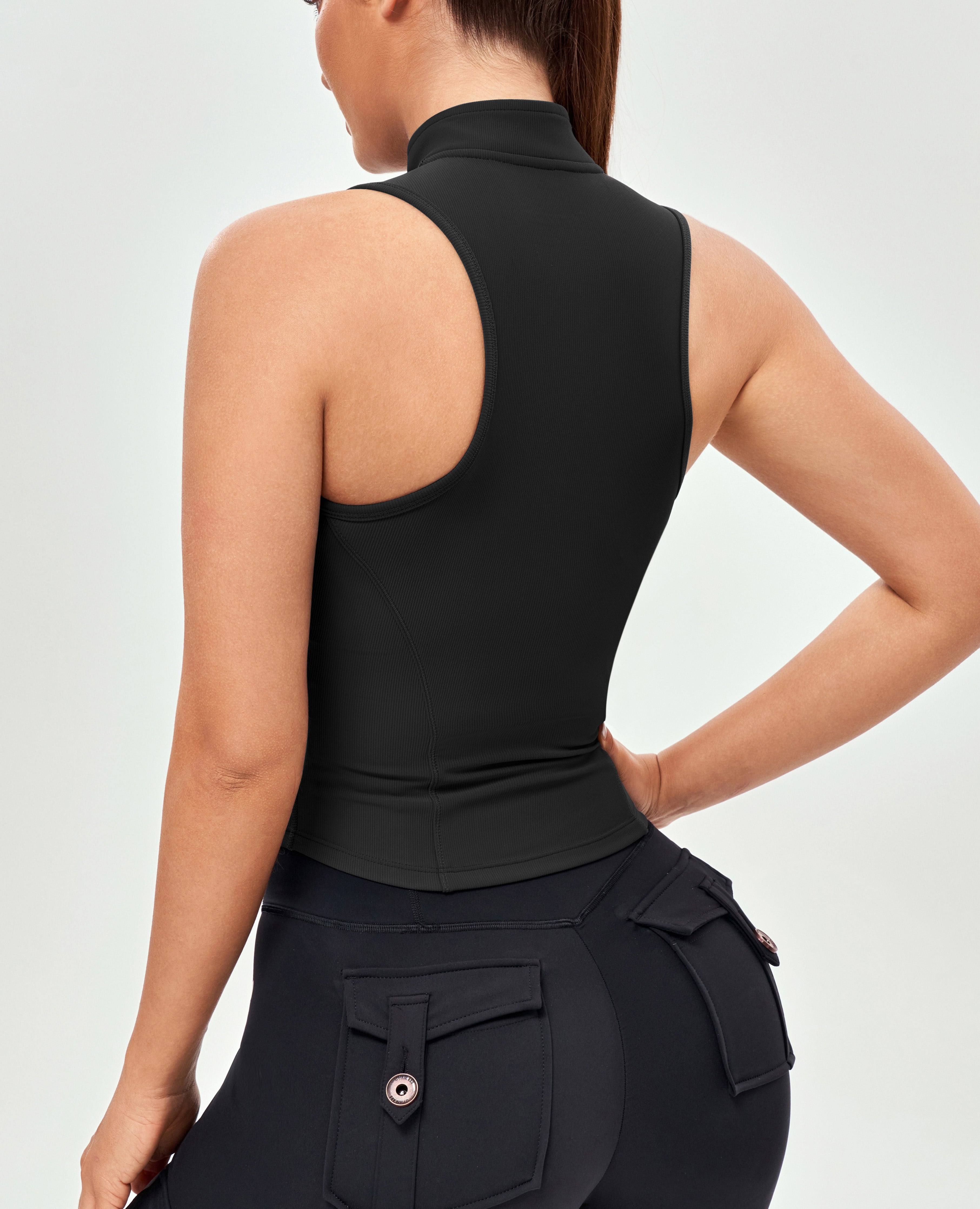 Tank zip up-up côtelé - noir