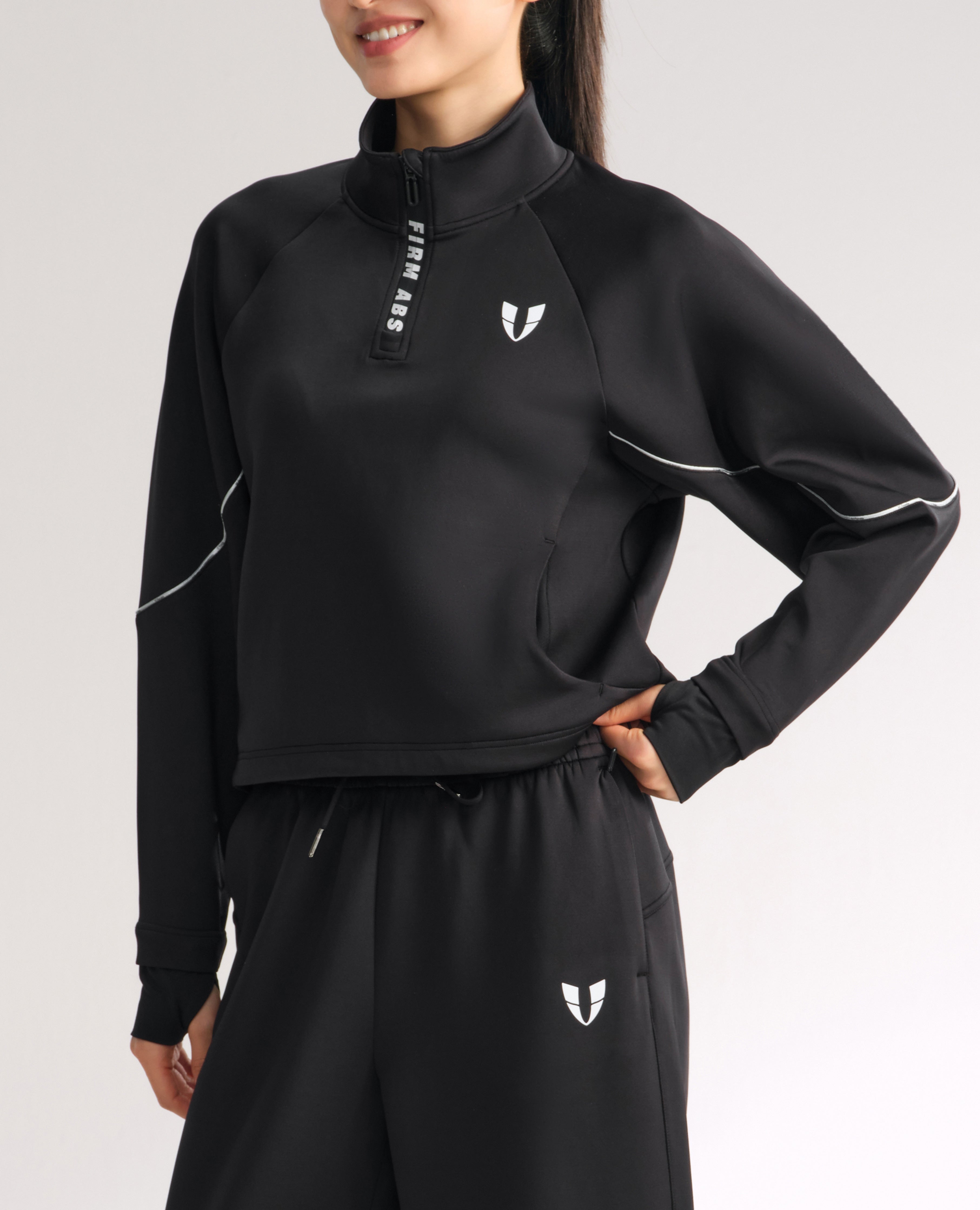 Stand Collar Half Zip Drawstring Athletic Pullover - Black