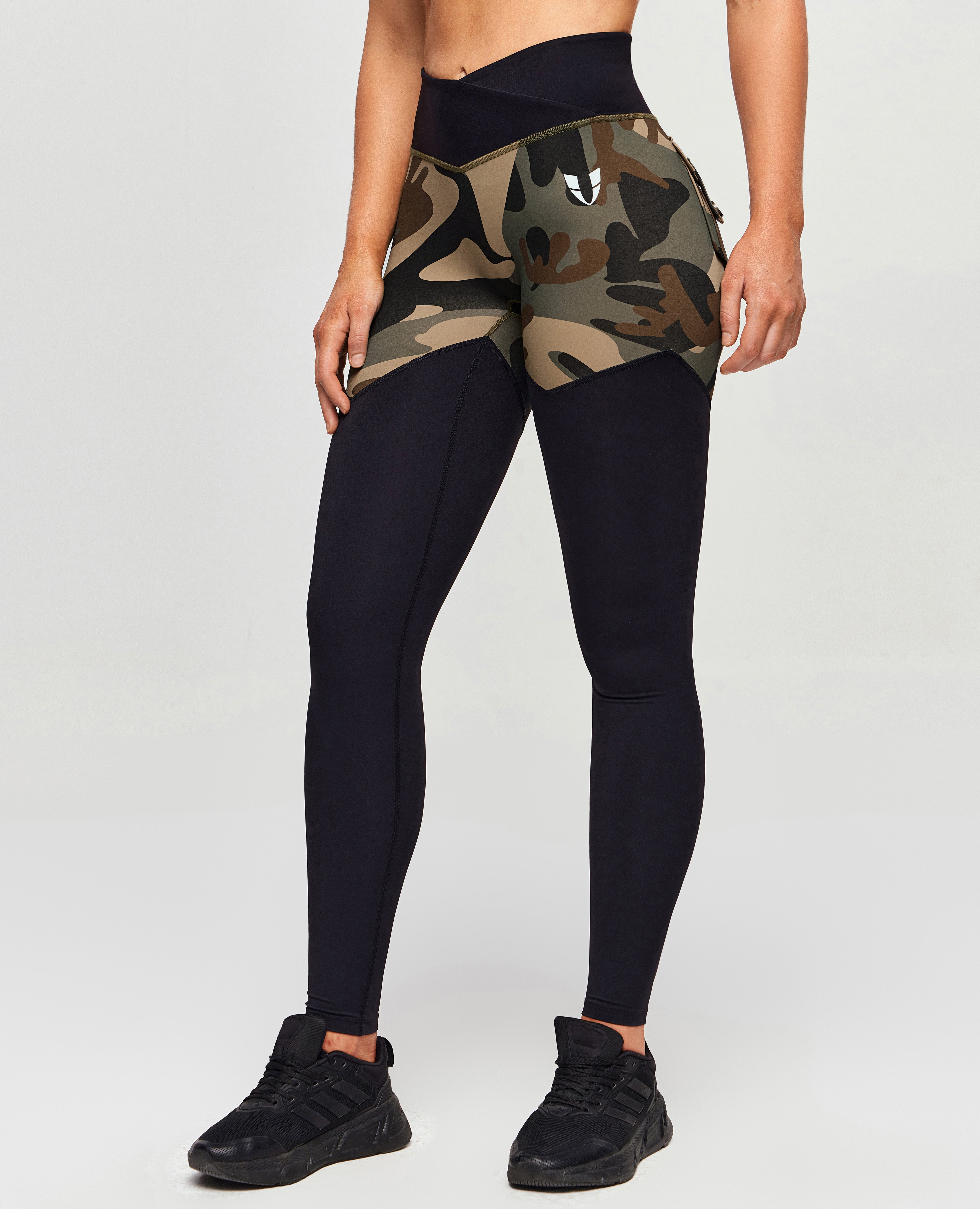 V -WAIST Gym Leggings - Coffee Camo