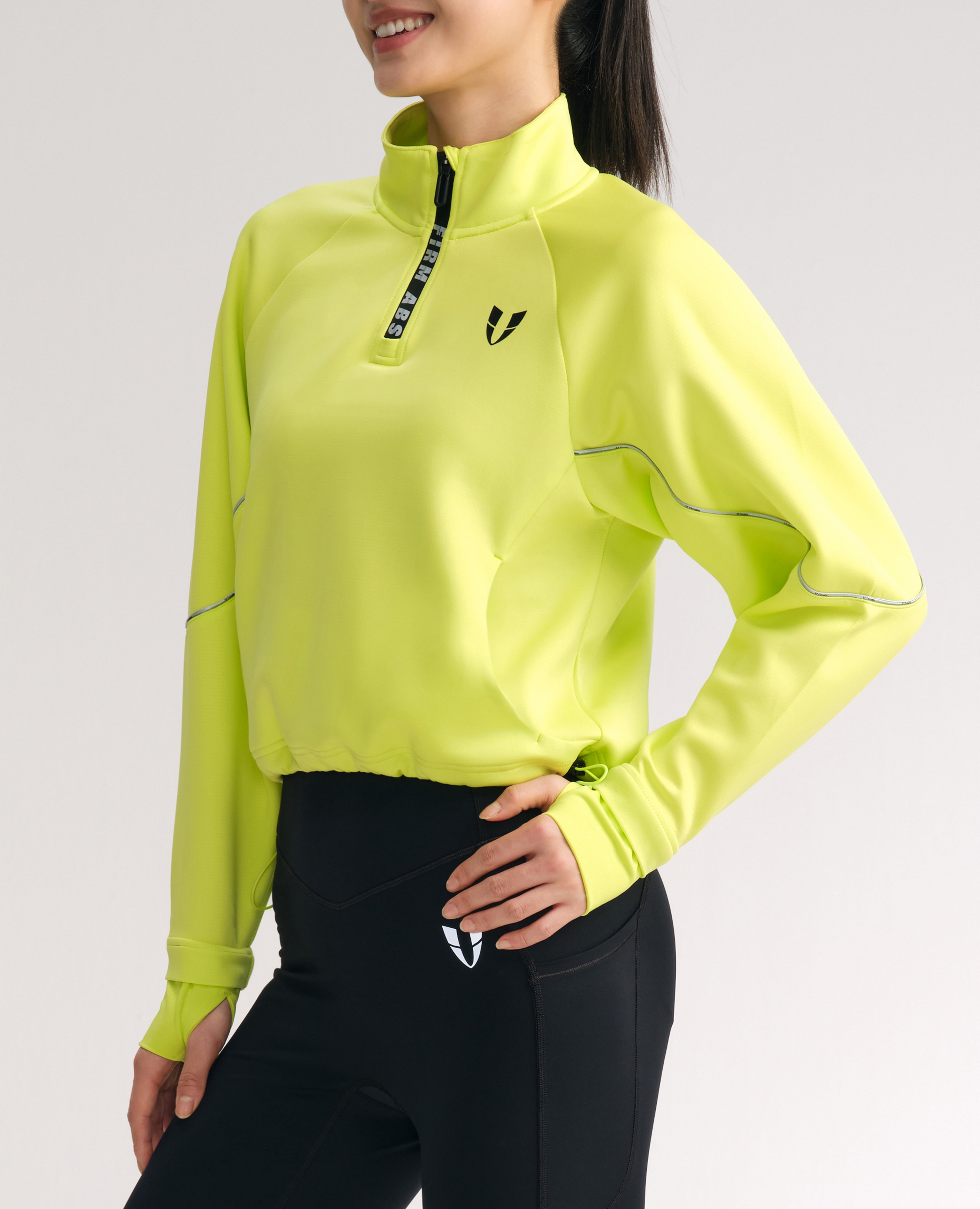 Stand Collar Half Zip Drawstring Athletic Pullover - Lemon Yellow