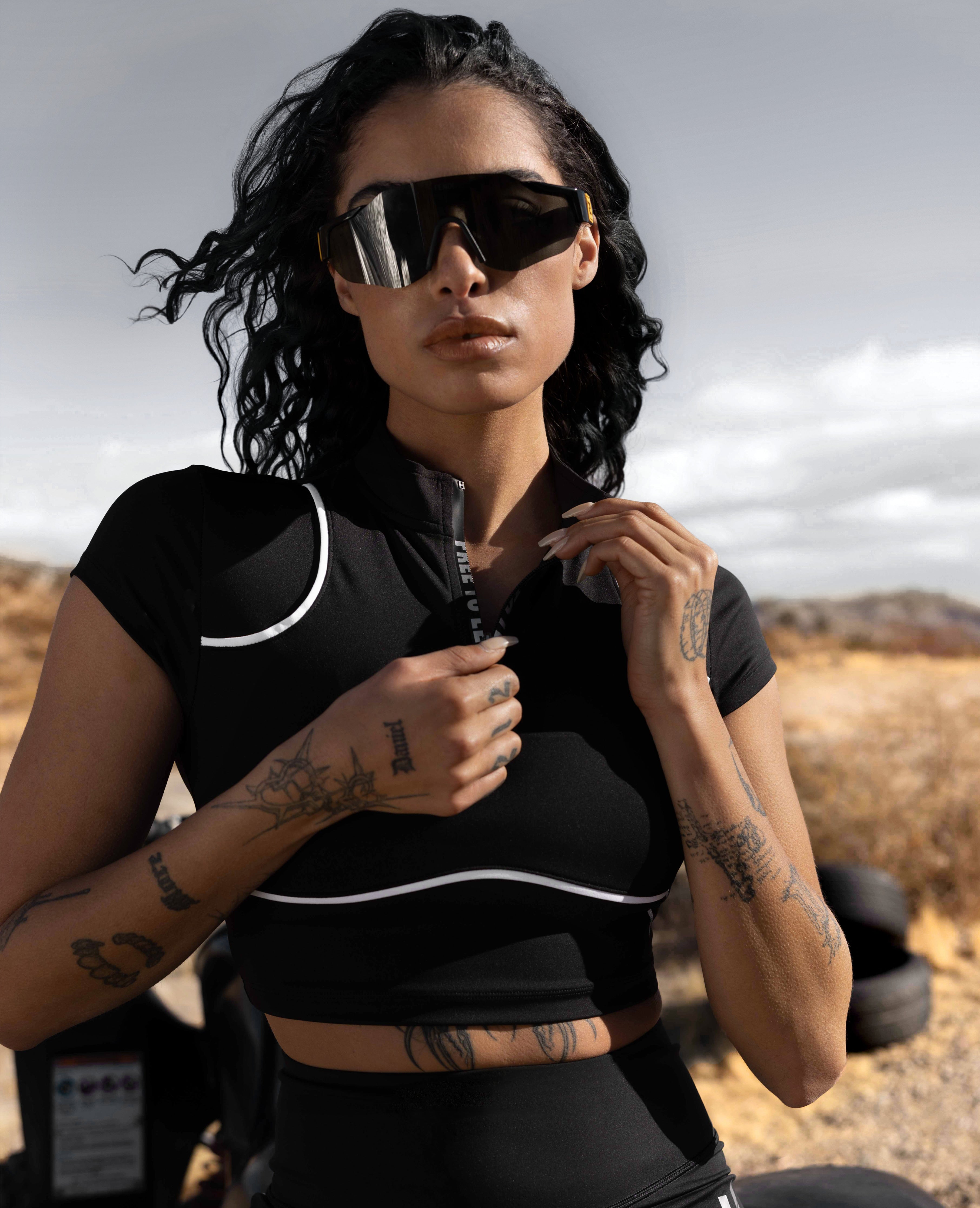 Half Zip Cropped Workout Top - Black