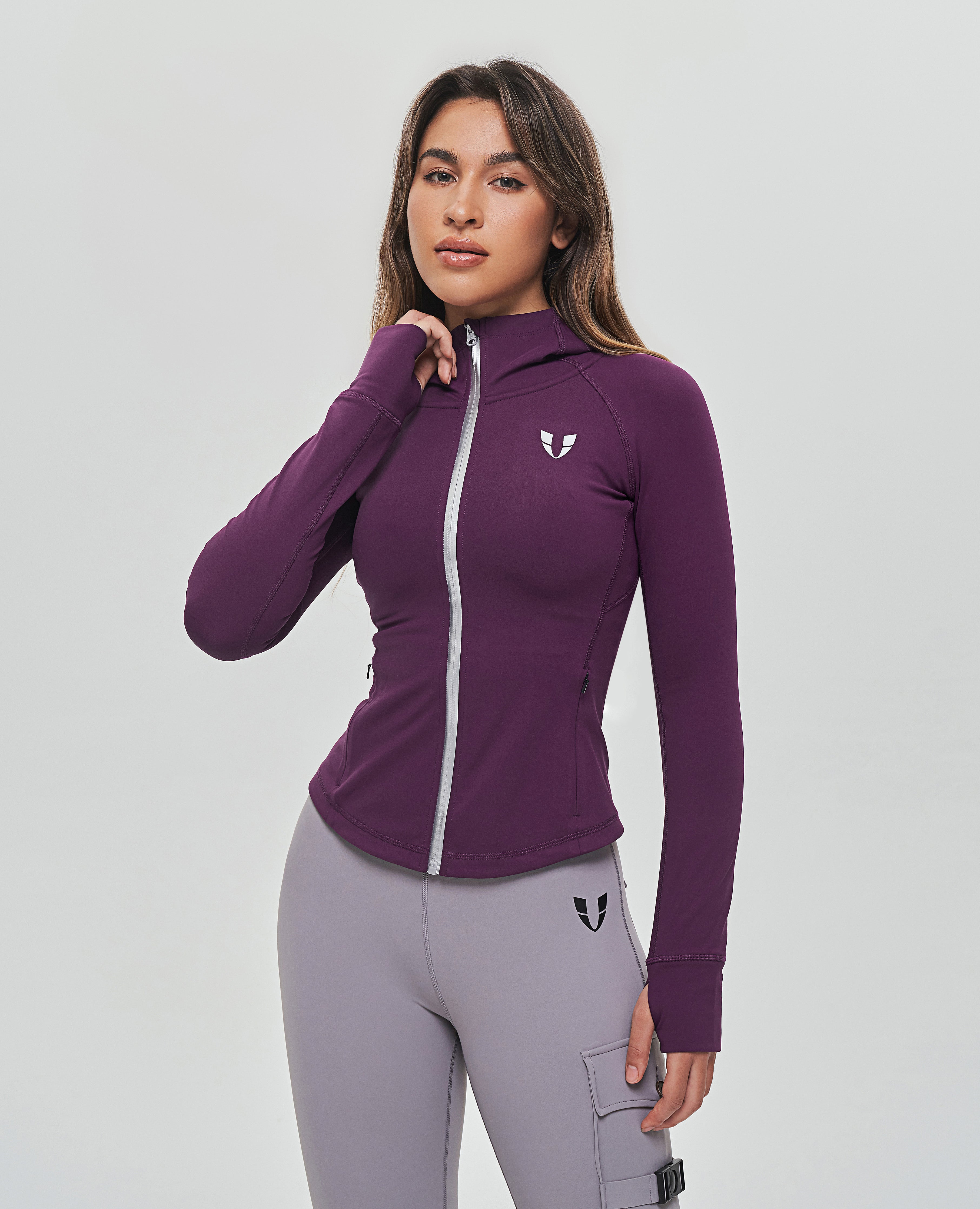 Thin Fleece Zipper Hoodie - Purple