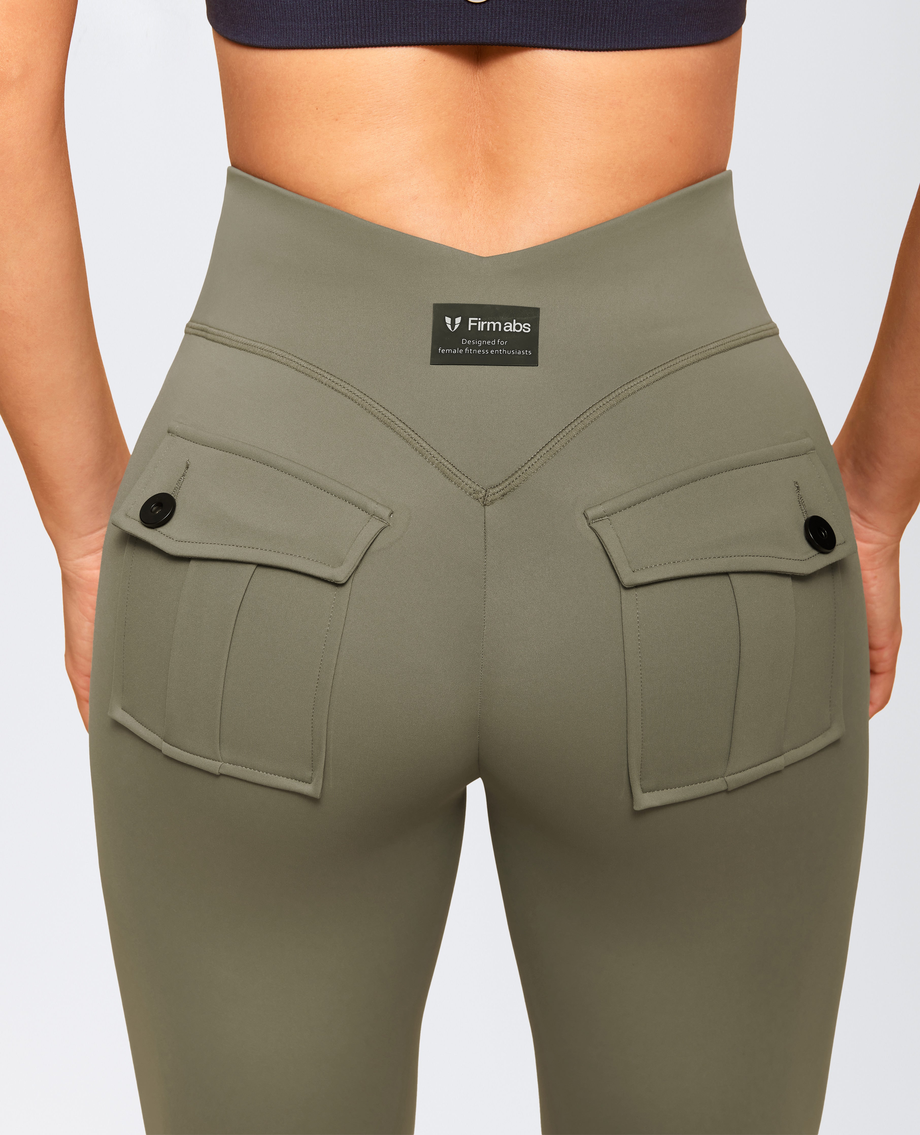Zip Front Pocket Powerful leggings - Army Green