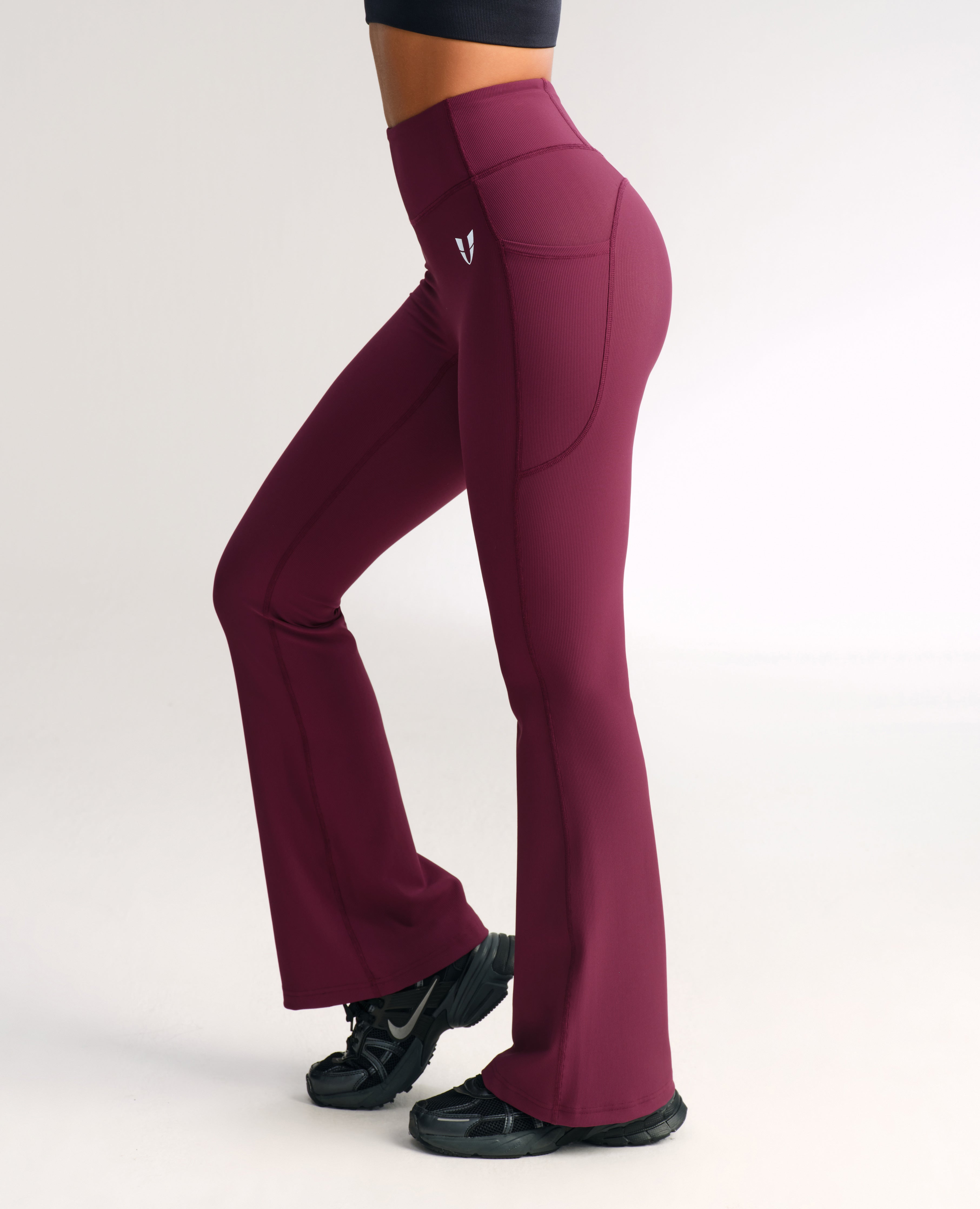 High Waisted Fleece Lined Flare Leggings - Jujube Red