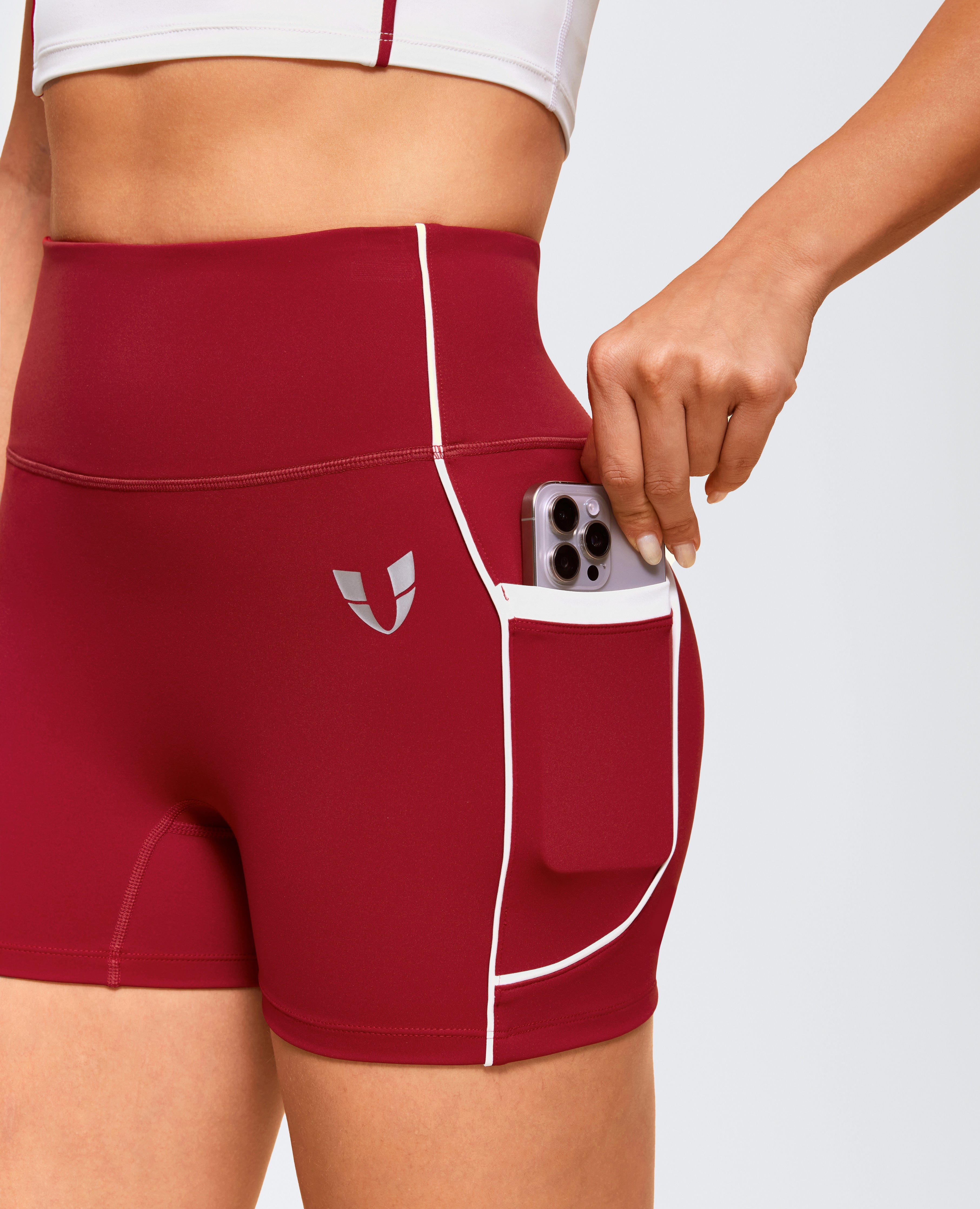 Butt Lift Pocket High Waist Shorts - Red Cranberry