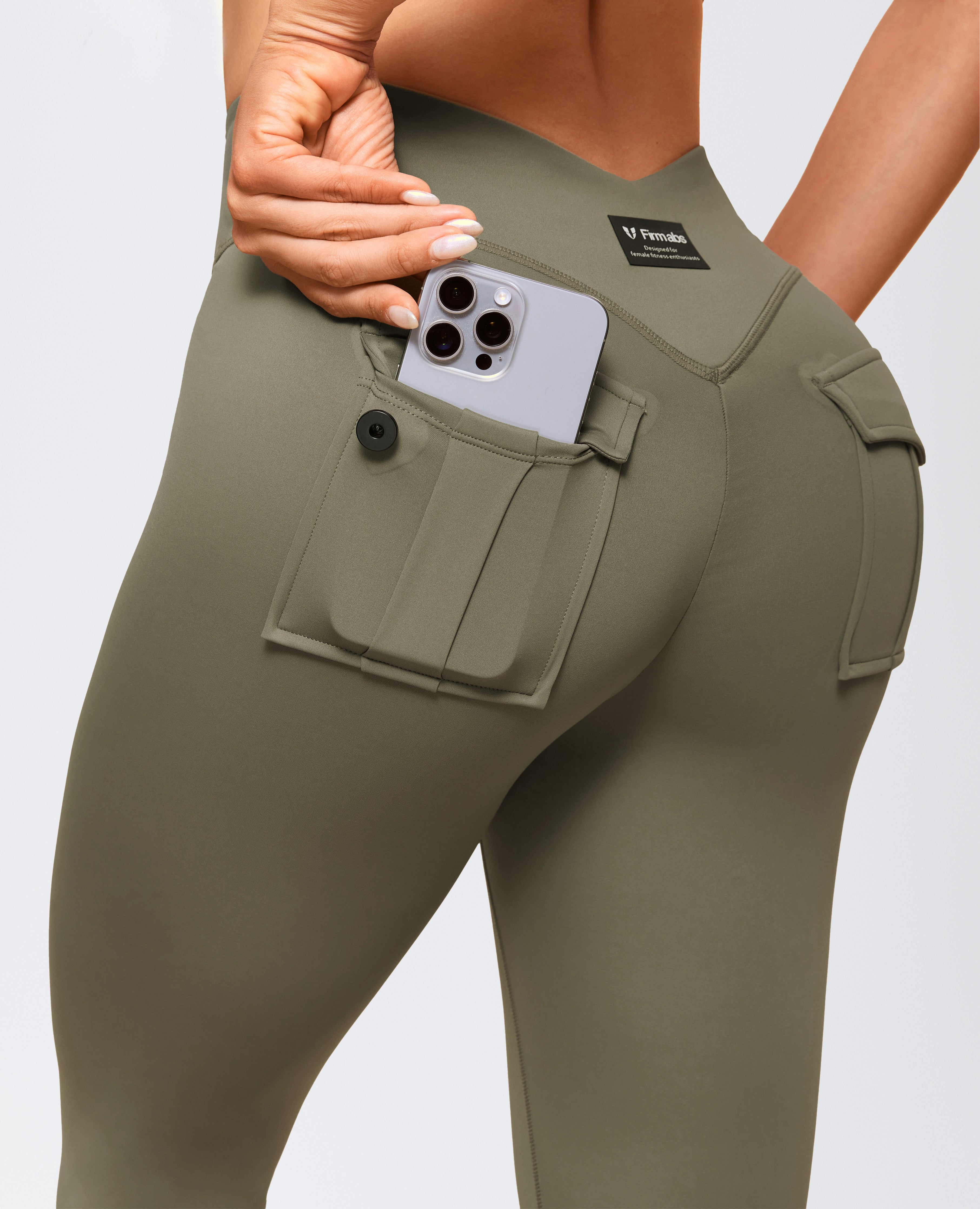 Zip Front Pocket Powerful leggings - Army Green