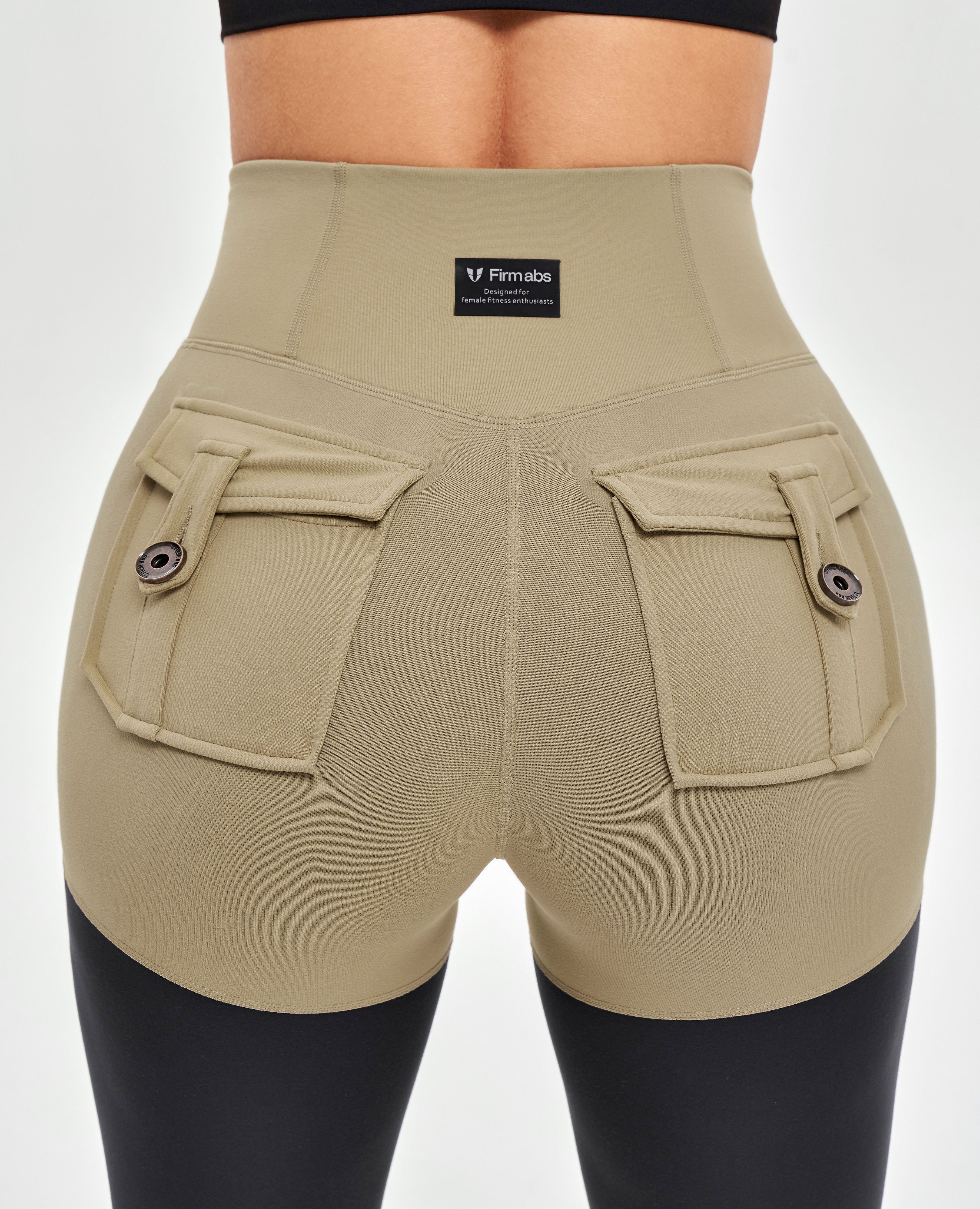 Leggings athlétiques cargo - beige et noir