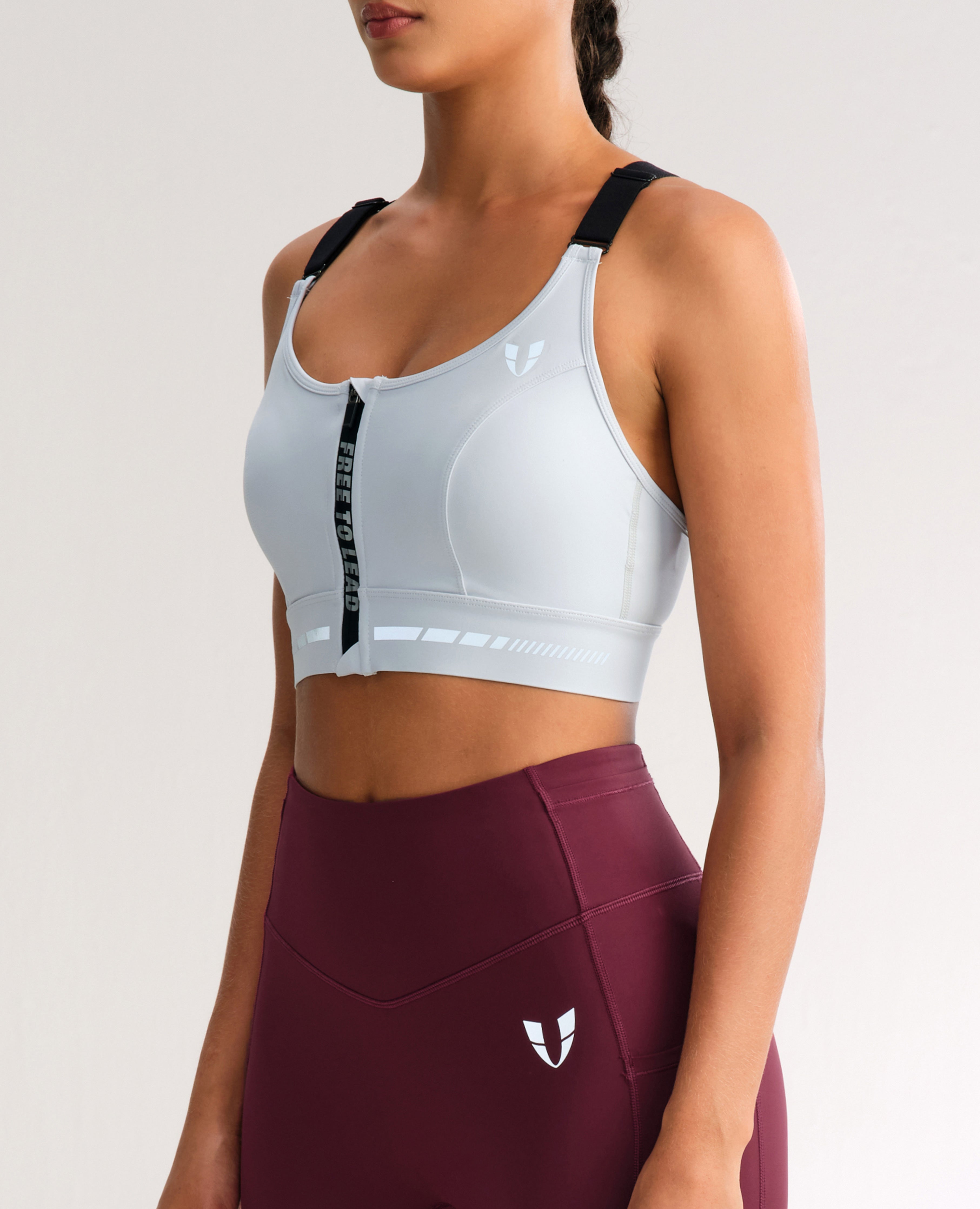 Zip Up High Support Active Bra - Gray