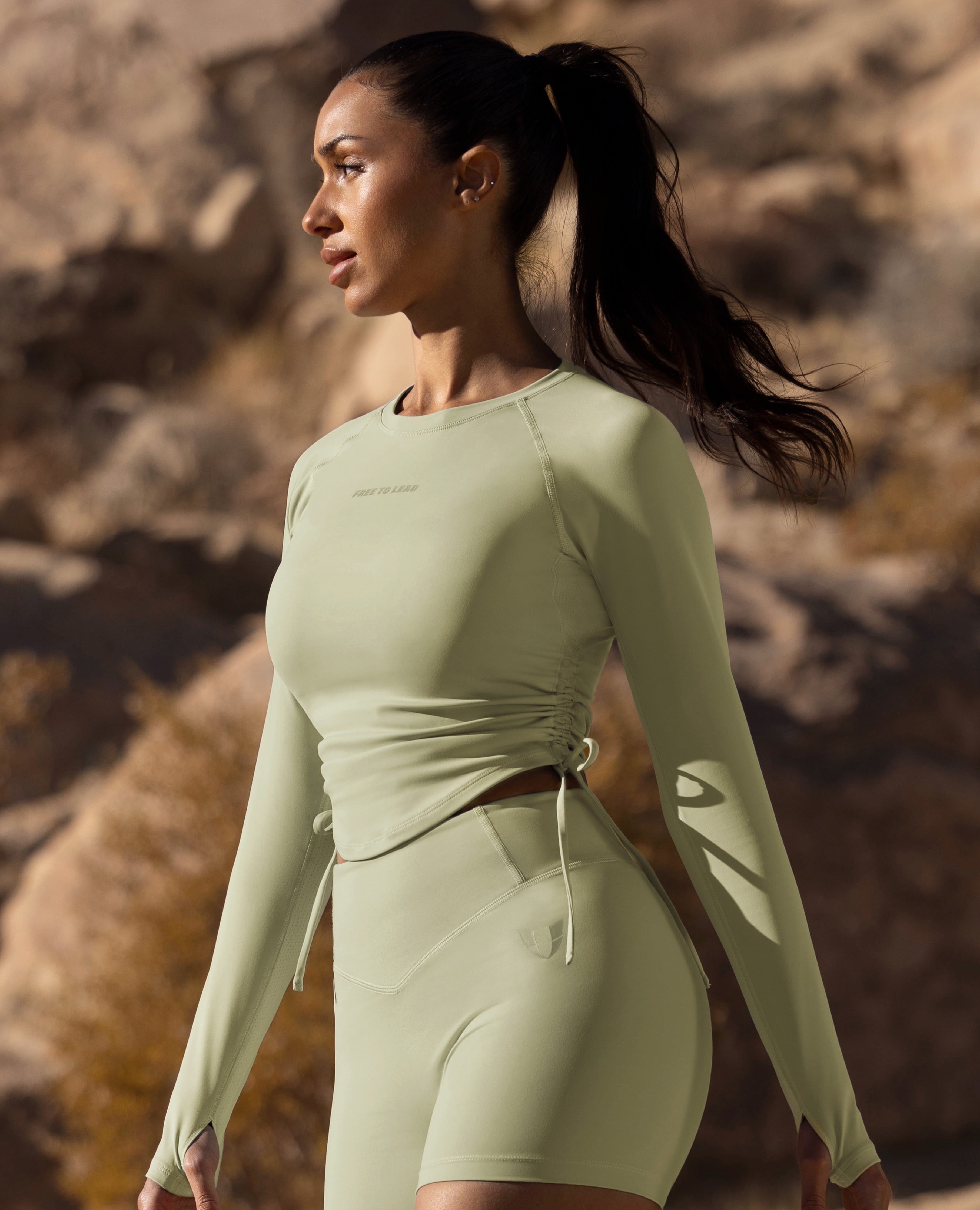 Drawstring Long Sleeve T-shirt - Pea Green