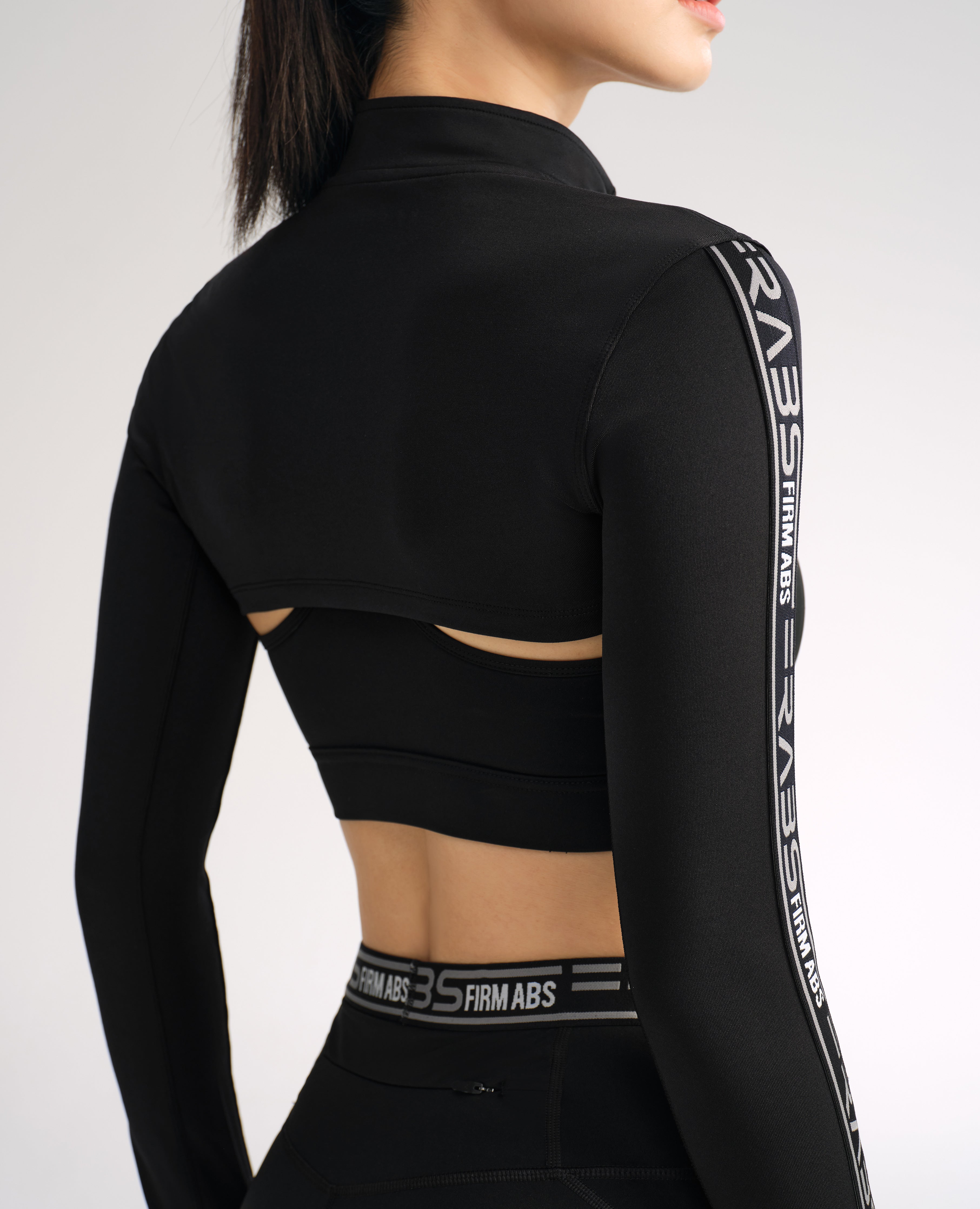 Ultra Cropped Long Sleeve Zip Up Top - Black