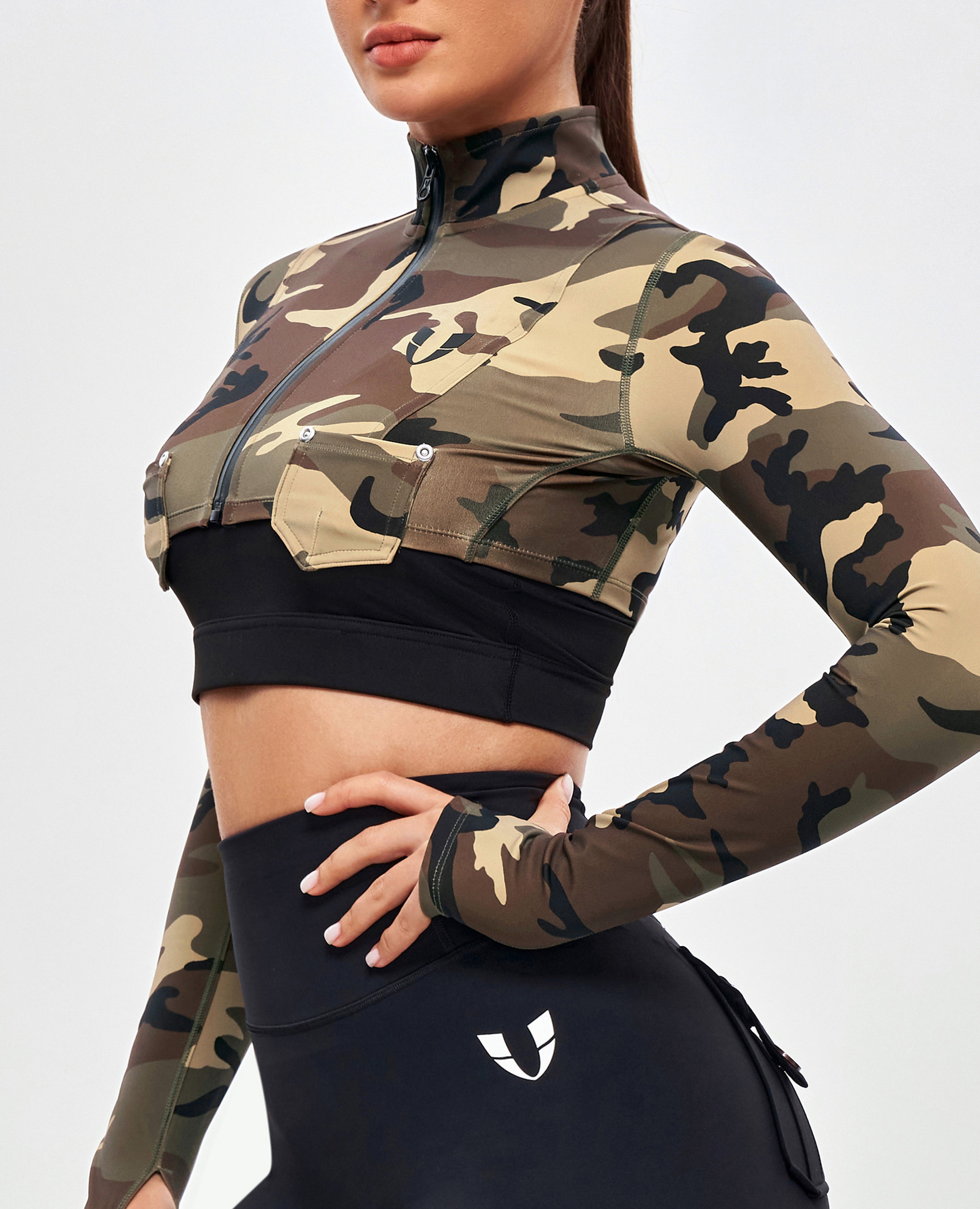 Firmabs lange mouw crop top - Earth Camo