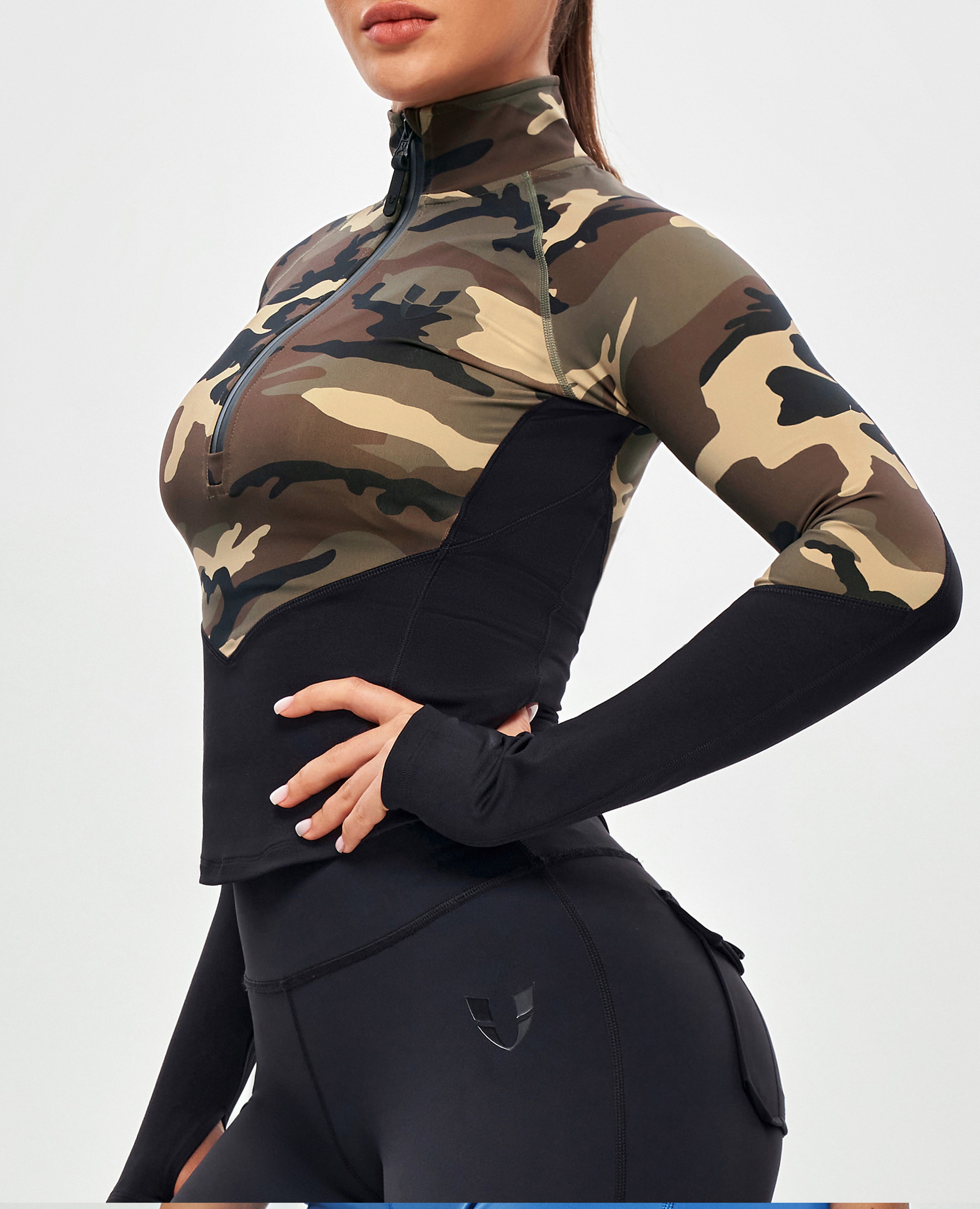 Top à manches longues à moitié zip - Camo de la Terre
