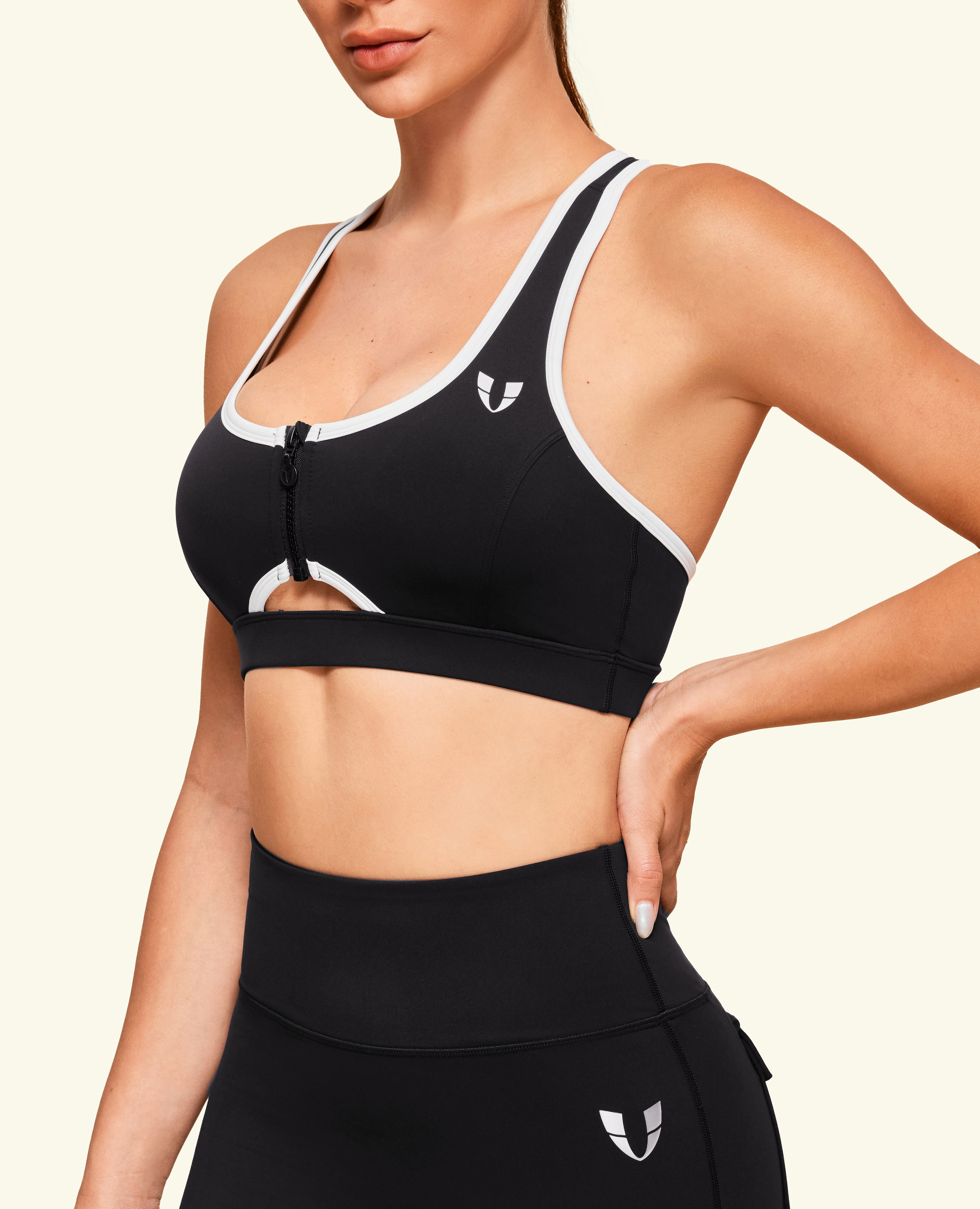Active Zip Up Sports Bra - Black