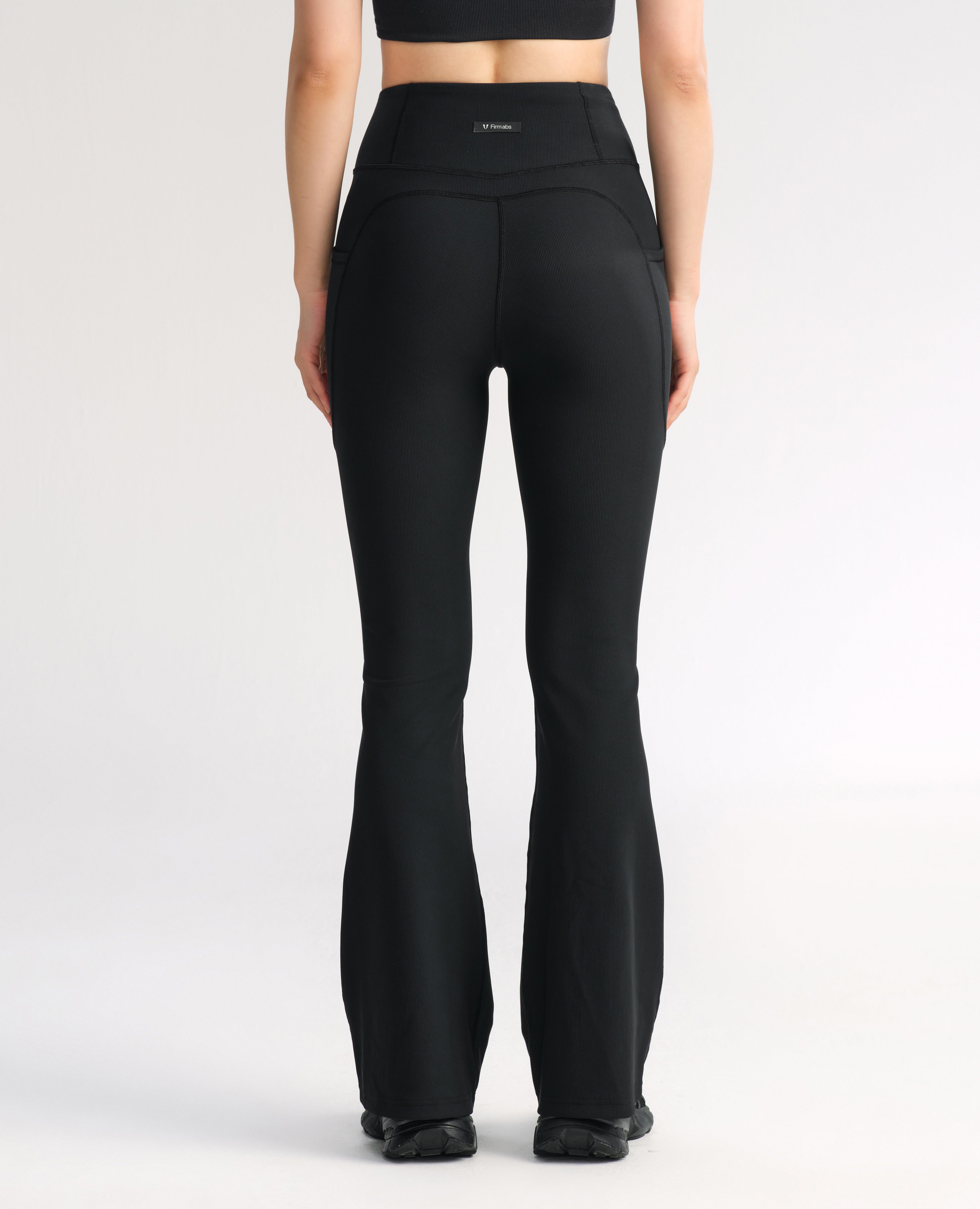 High Waisted Fleece Lined Flare Leggings - Black