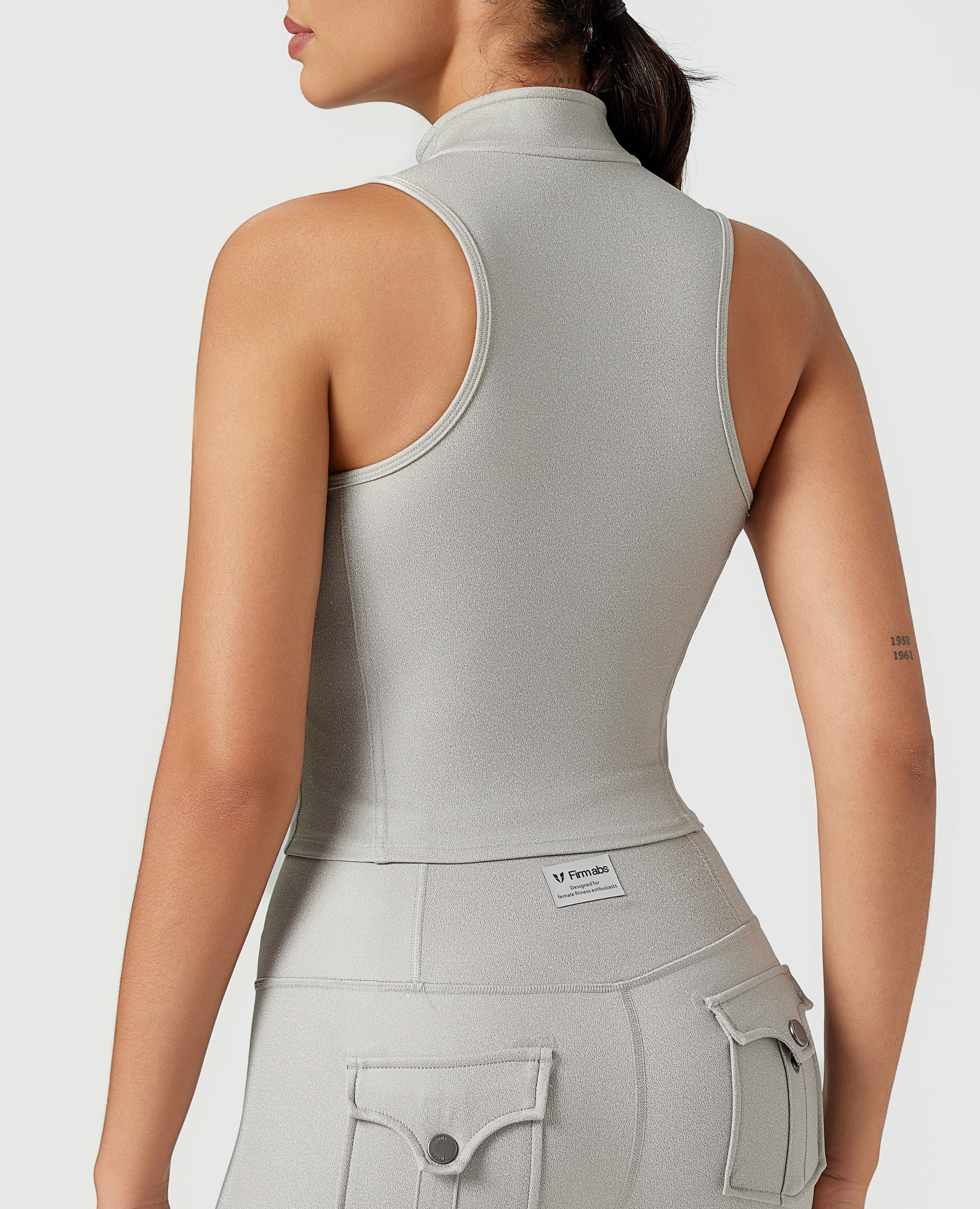 Faux Leather Moto Vest - Grey