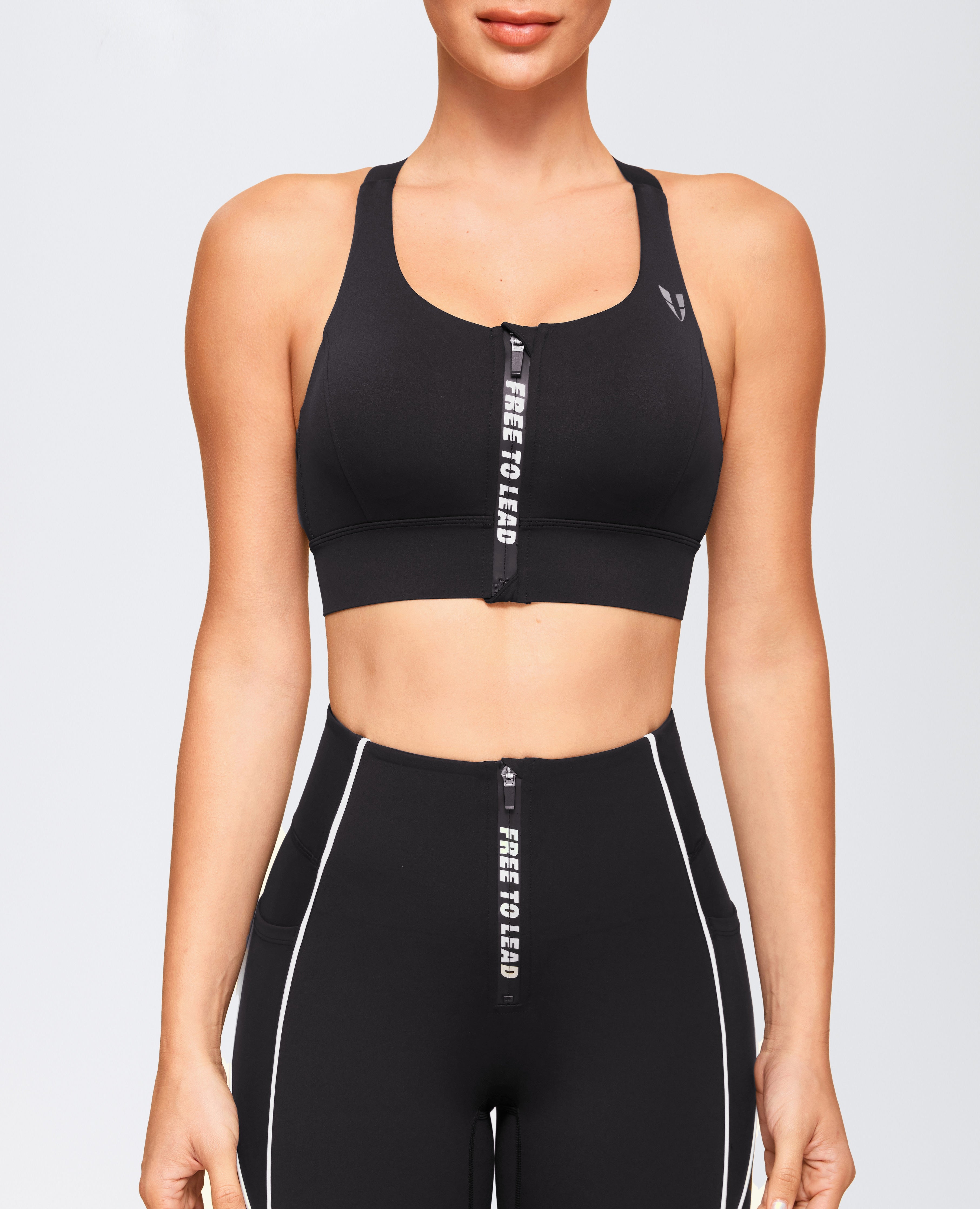 Energy Zip Front High Support Sports Bra - Black